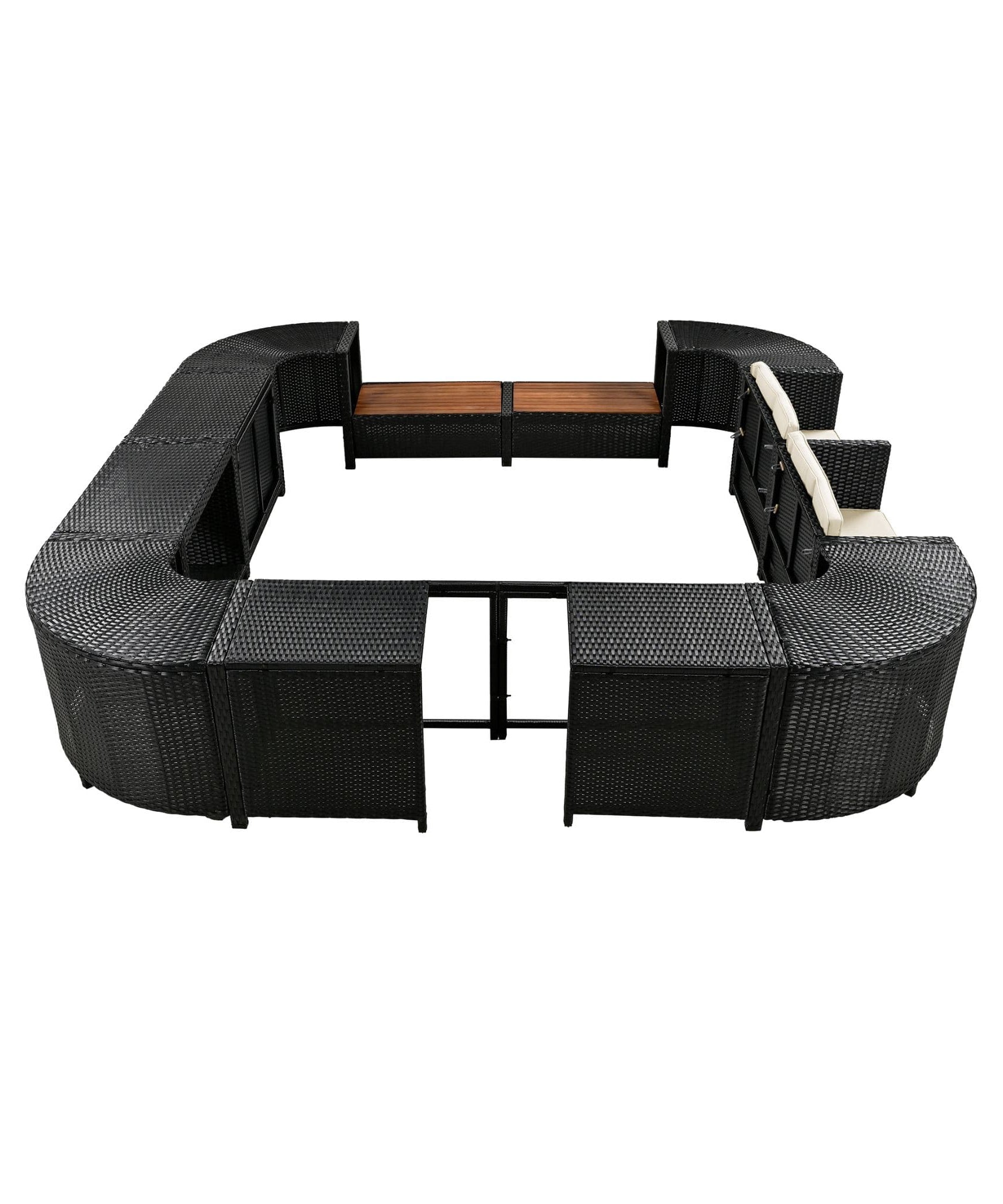 Alora Large Outdoor Quadrilateral Spa Surround Rattan Sectional Sofa Set With Storage Compartments (SAK80217)