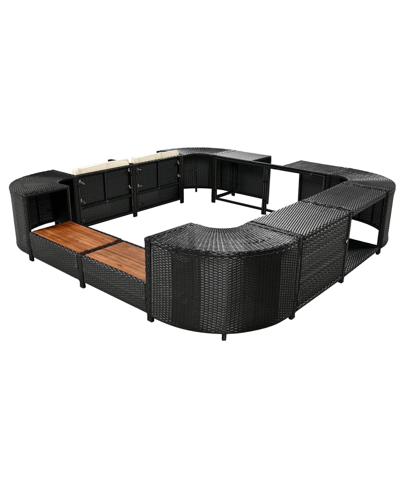 Alora Large Outdoor Quadrilateral Spa Surround Rattan Sectional Sofa Set With Storage Compartments (SAK80217)