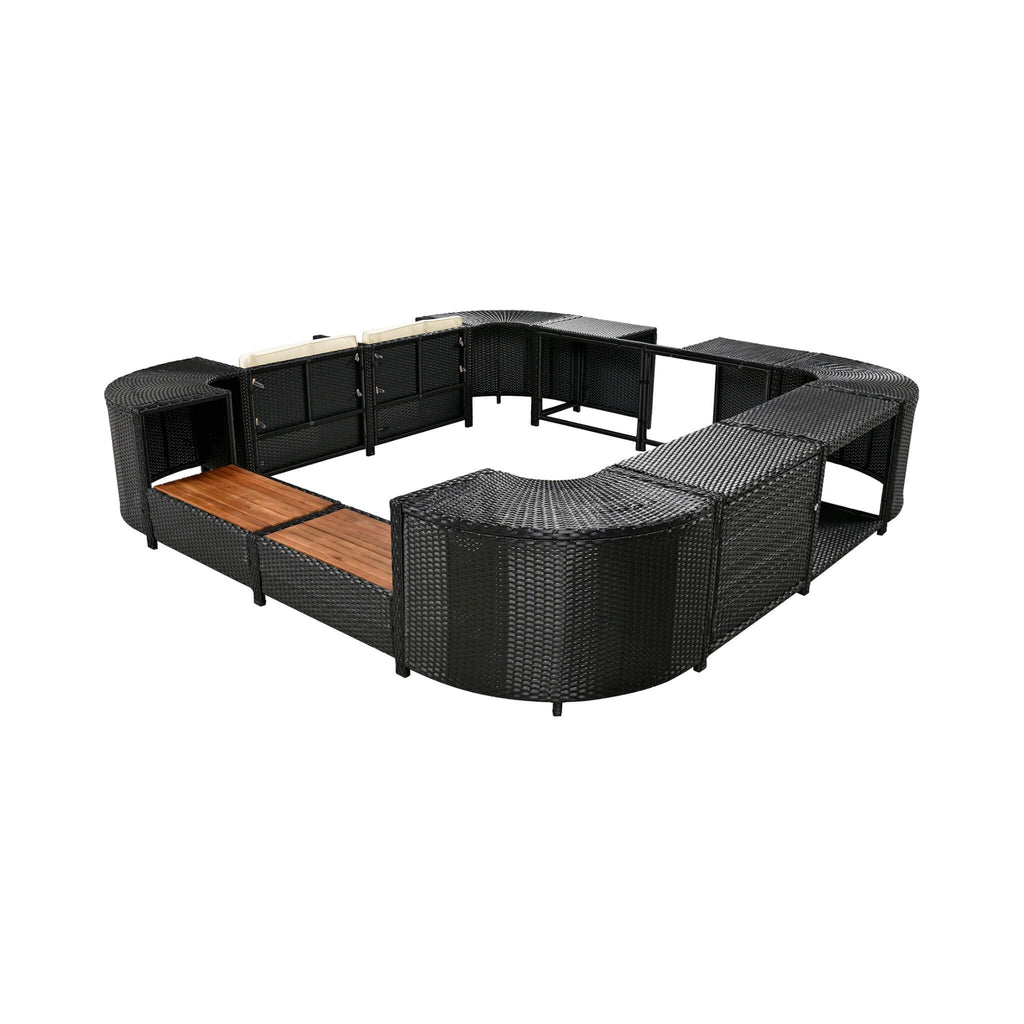 Alora Large Outdoor Quadrilateral Spa Surround Rattan Sectional Sofa Set With Storage Compartments (SAK80217)