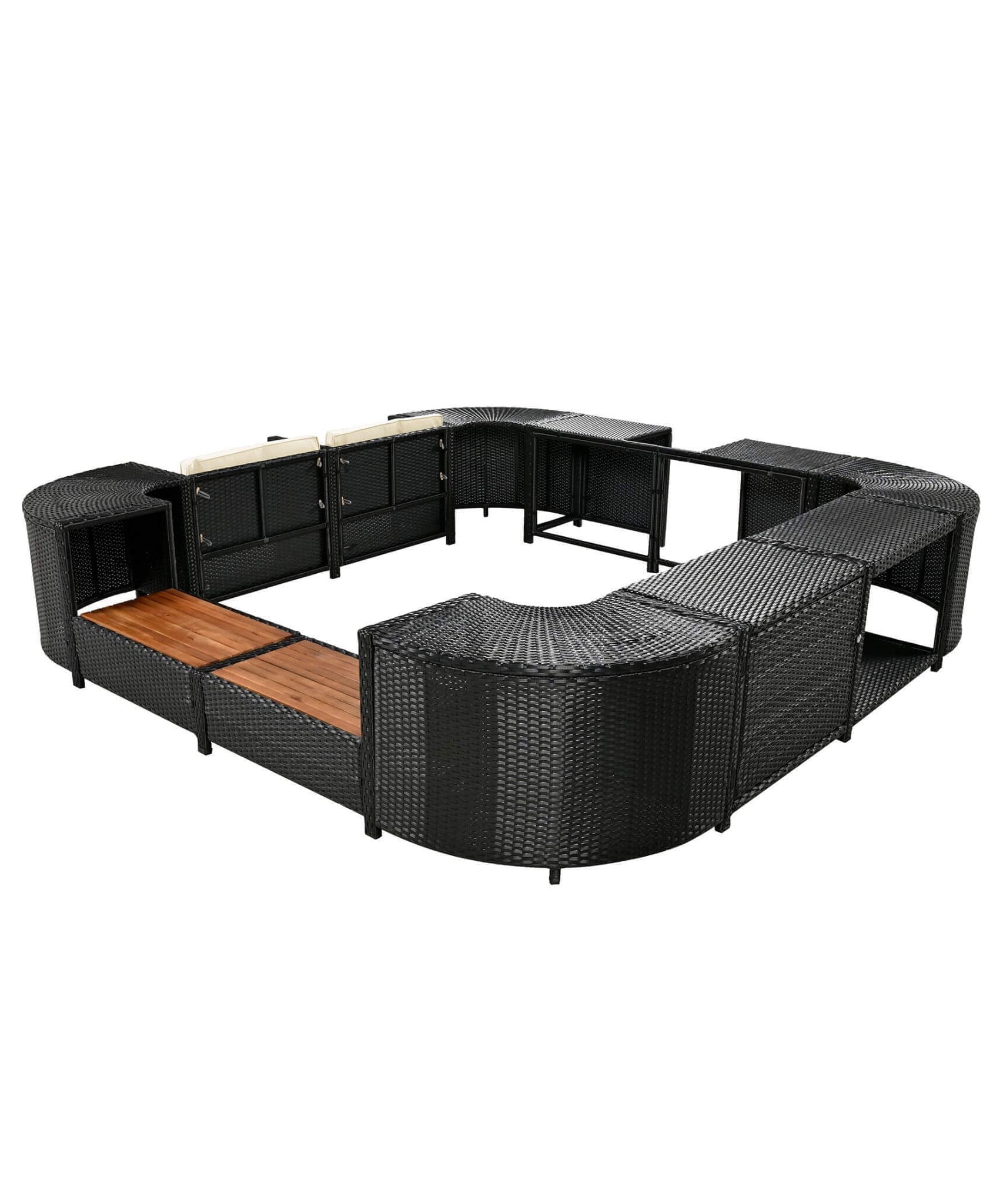 Alora Large Outdoor Quadrilateral Spa Surround Rattan Sectional Sofa Set With Storage Compartments (SAK80217)