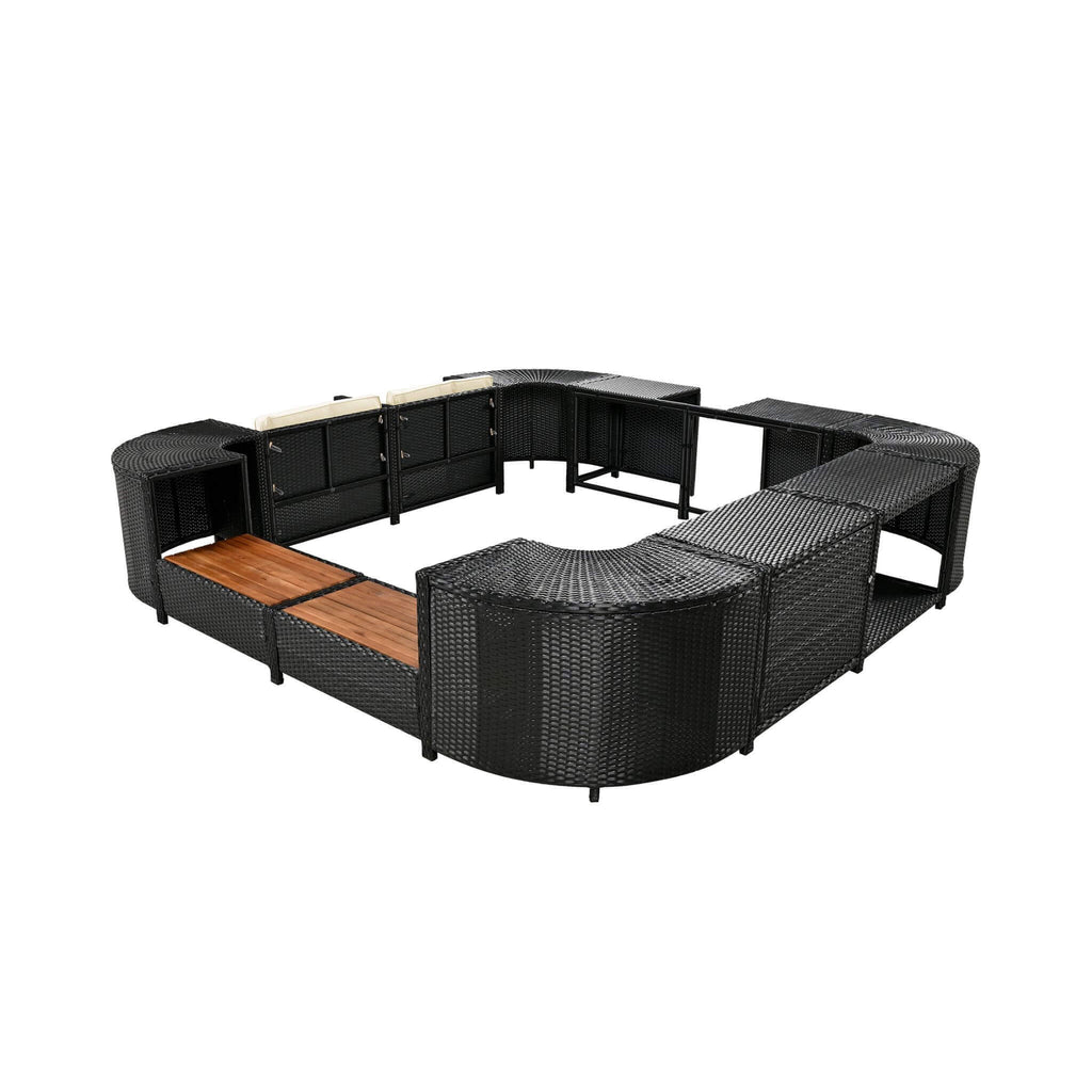 Alora Large Outdoor Quadrilateral Spa Surround Rattan Sectional Sofa Set With Storage Compartments (SAK80217)