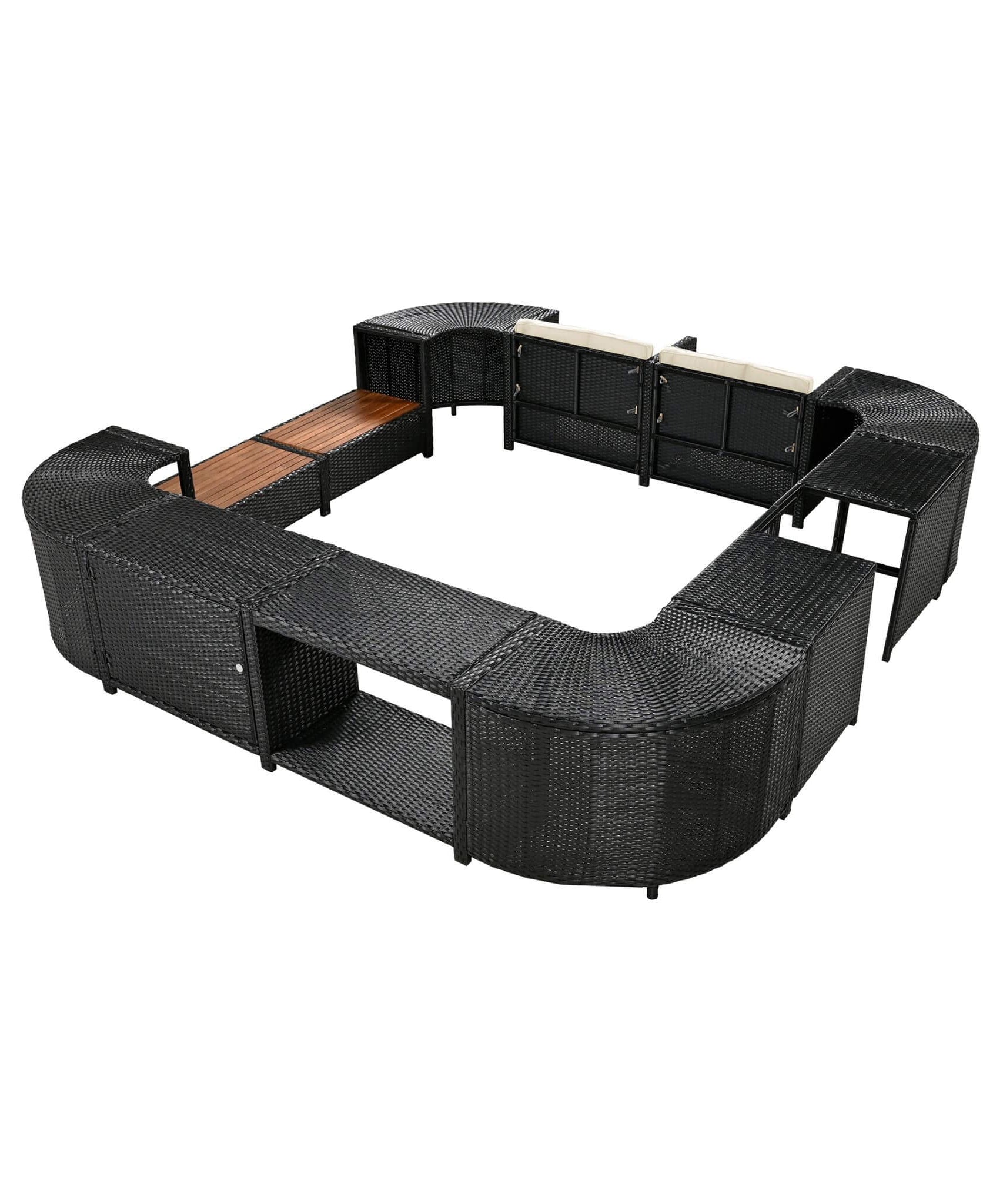 Alora Large Outdoor Quadrilateral Spa Surround Rattan Sectional Sofa Set With Storage Compartments (SAK80217)