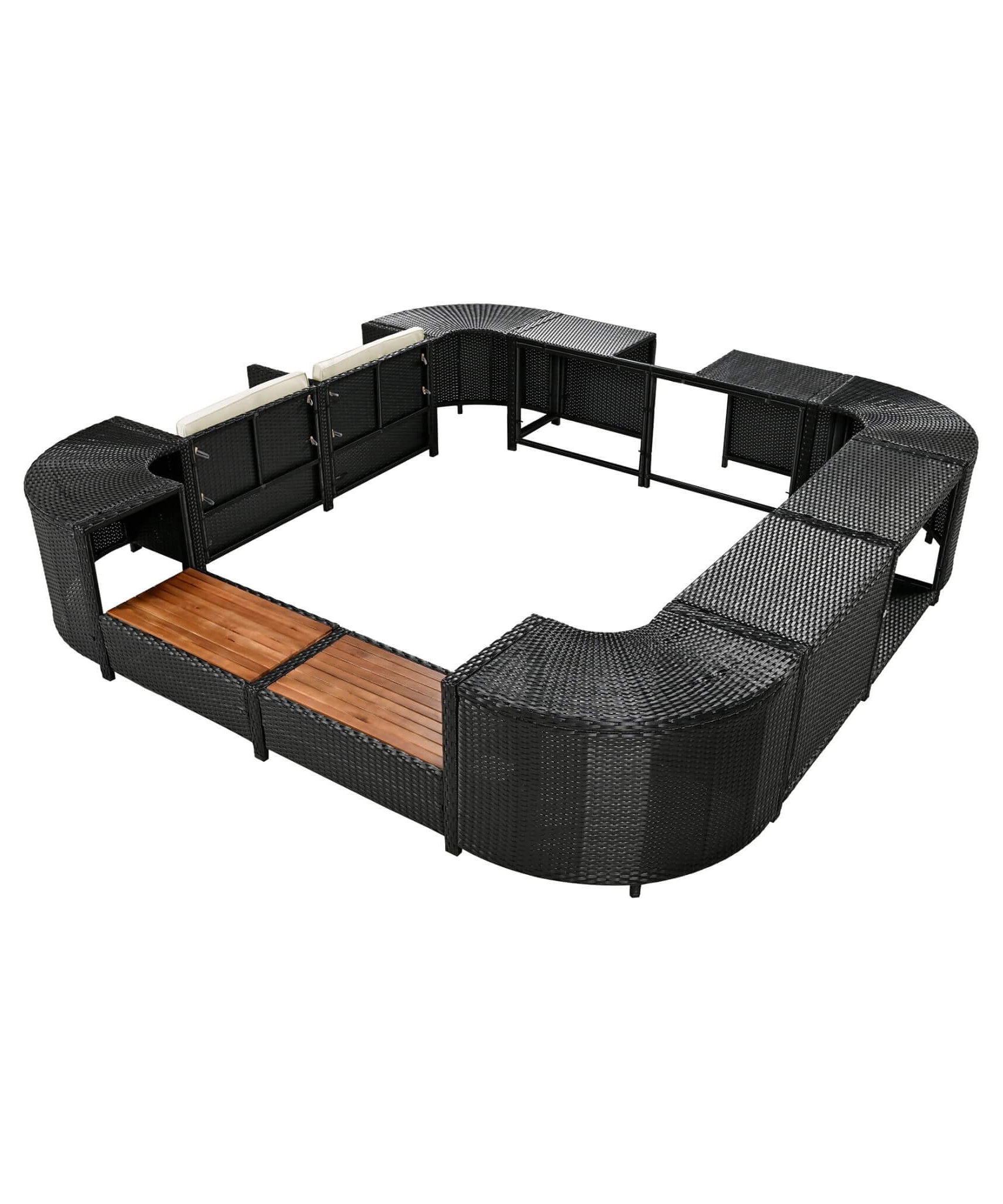 Alora Large Outdoor Quadrilateral Spa Surround Rattan Sectional Sofa Set With Storage Compartments (SAK80217)