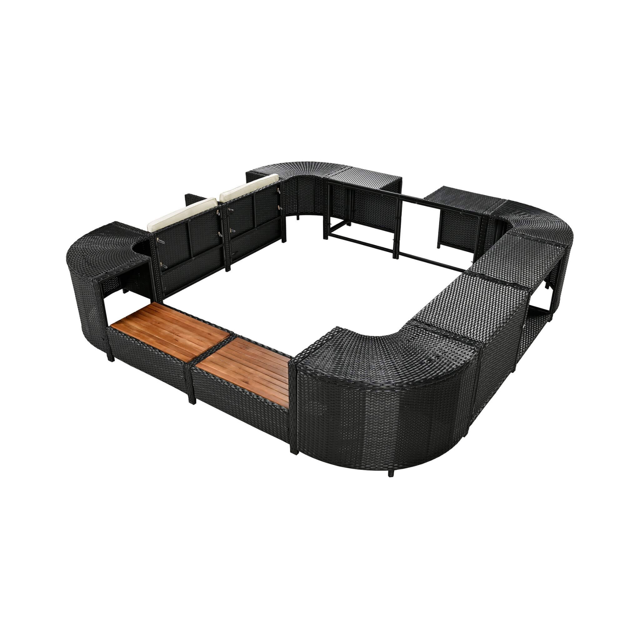 Alora Large Outdoor Quadrilateral Spa Surround Rattan Sectional Sofa Set With Storage Compartments (SAK80217)
