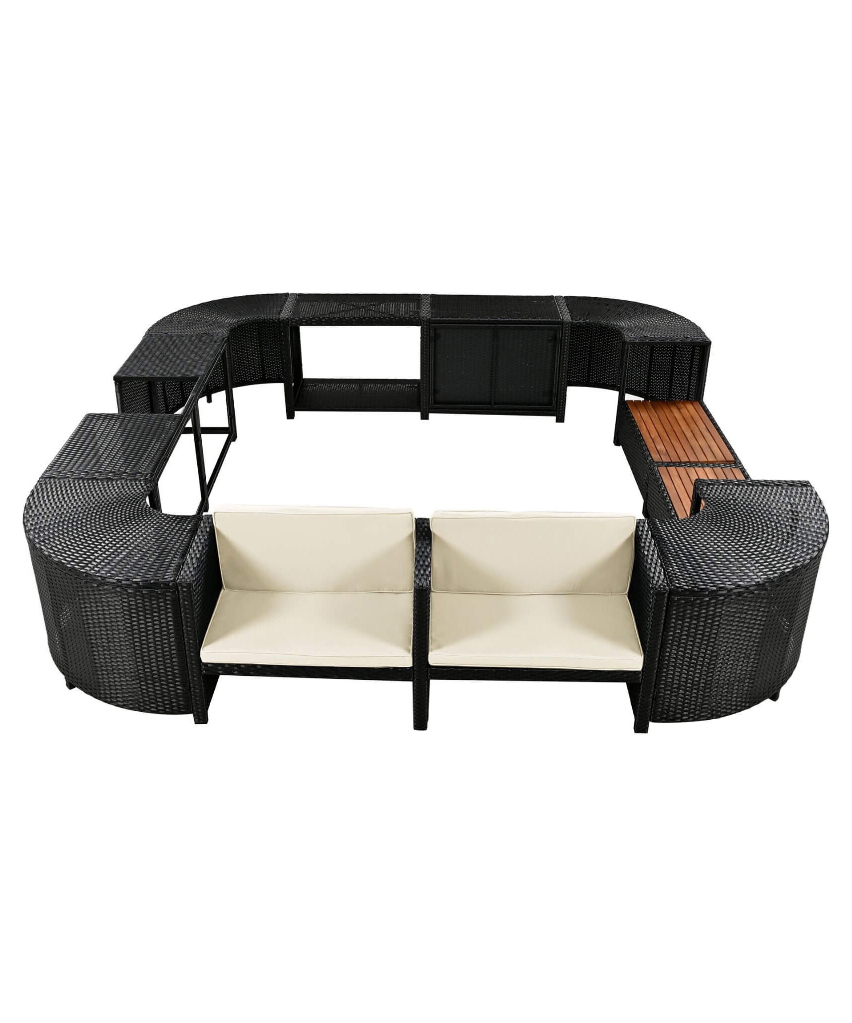Alora Large Outdoor Quadrilateral Spa Surround Rattan Sectional Sofa Set With Storage Compartments (SAK80217)
