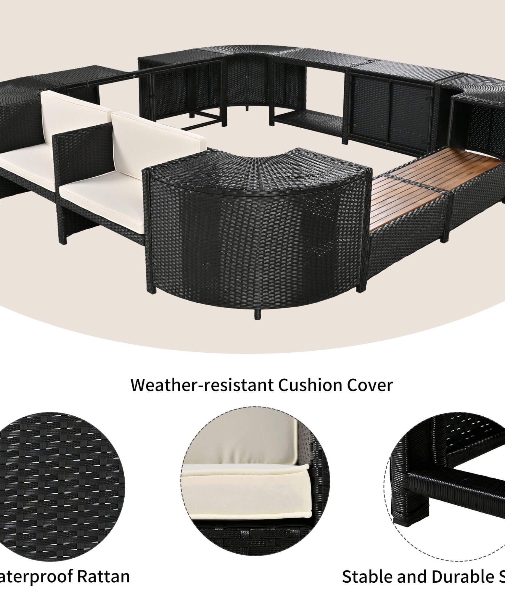 Alora Large Outdoor Quadrilateral Spa Surround Rattan Sectional Sofa Set With Storage Compartments (SAK80217)