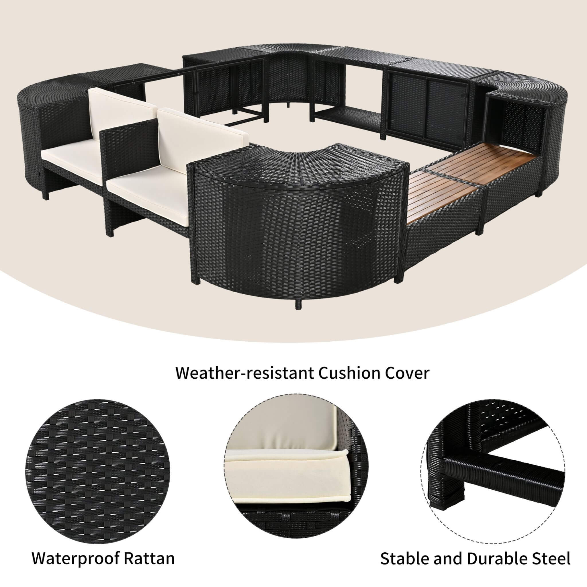 Alora Large Outdoor Quadrilateral Spa Surround Rattan Sectional Sofa Set With Storage Compartments (SAK80217)