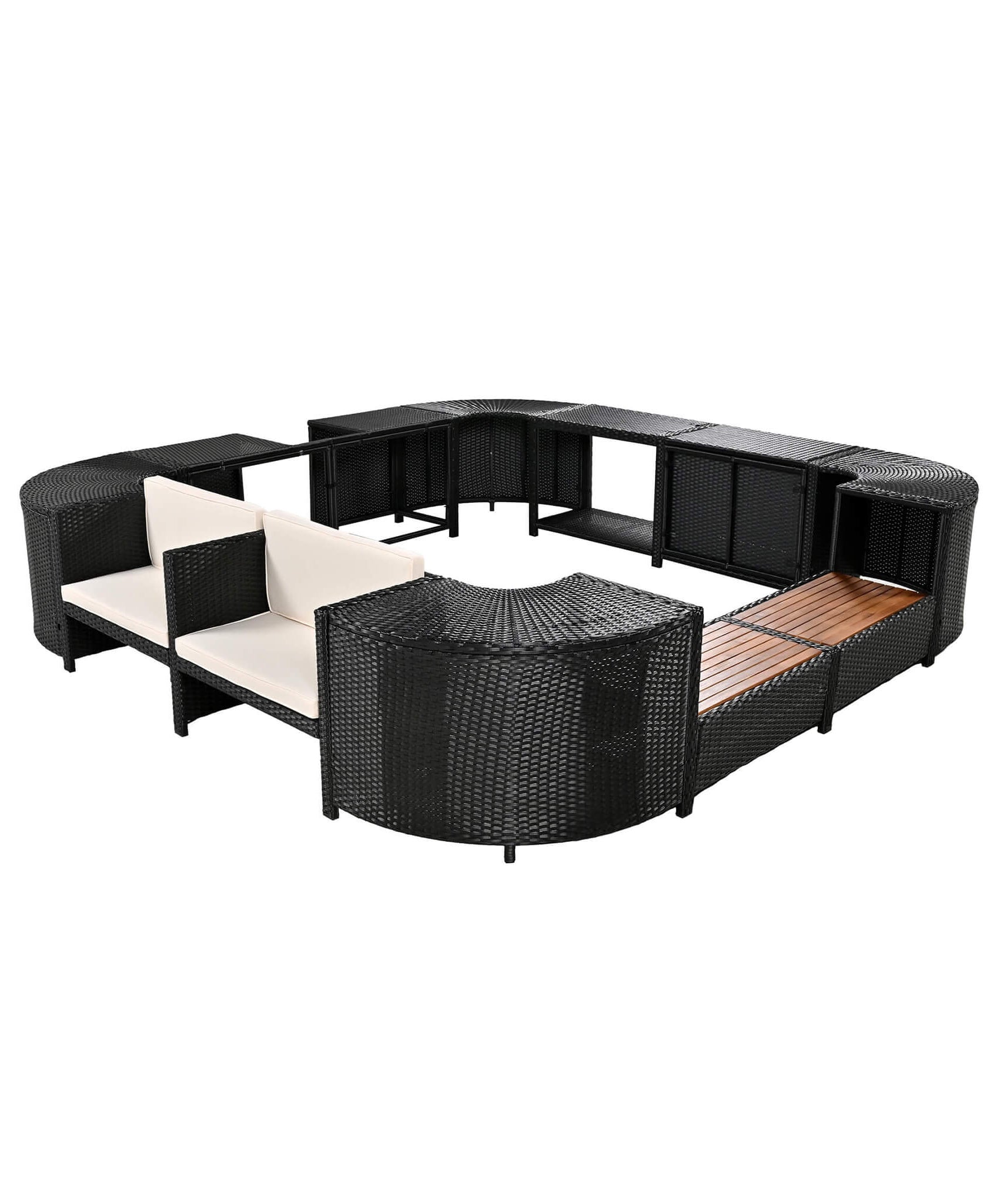Alora Large Outdoor Quadrilateral Spa Surround Rattan Sectional Sofa Set With Storage Compartments (SAK80217)