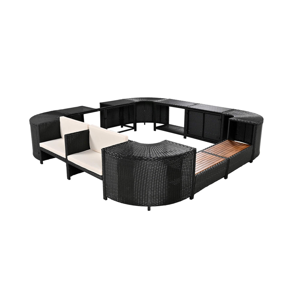Alora Large Outdoor Quadrilateral Spa Surround Rattan Sectional Sofa Set With Storage Compartments (SAK80217)