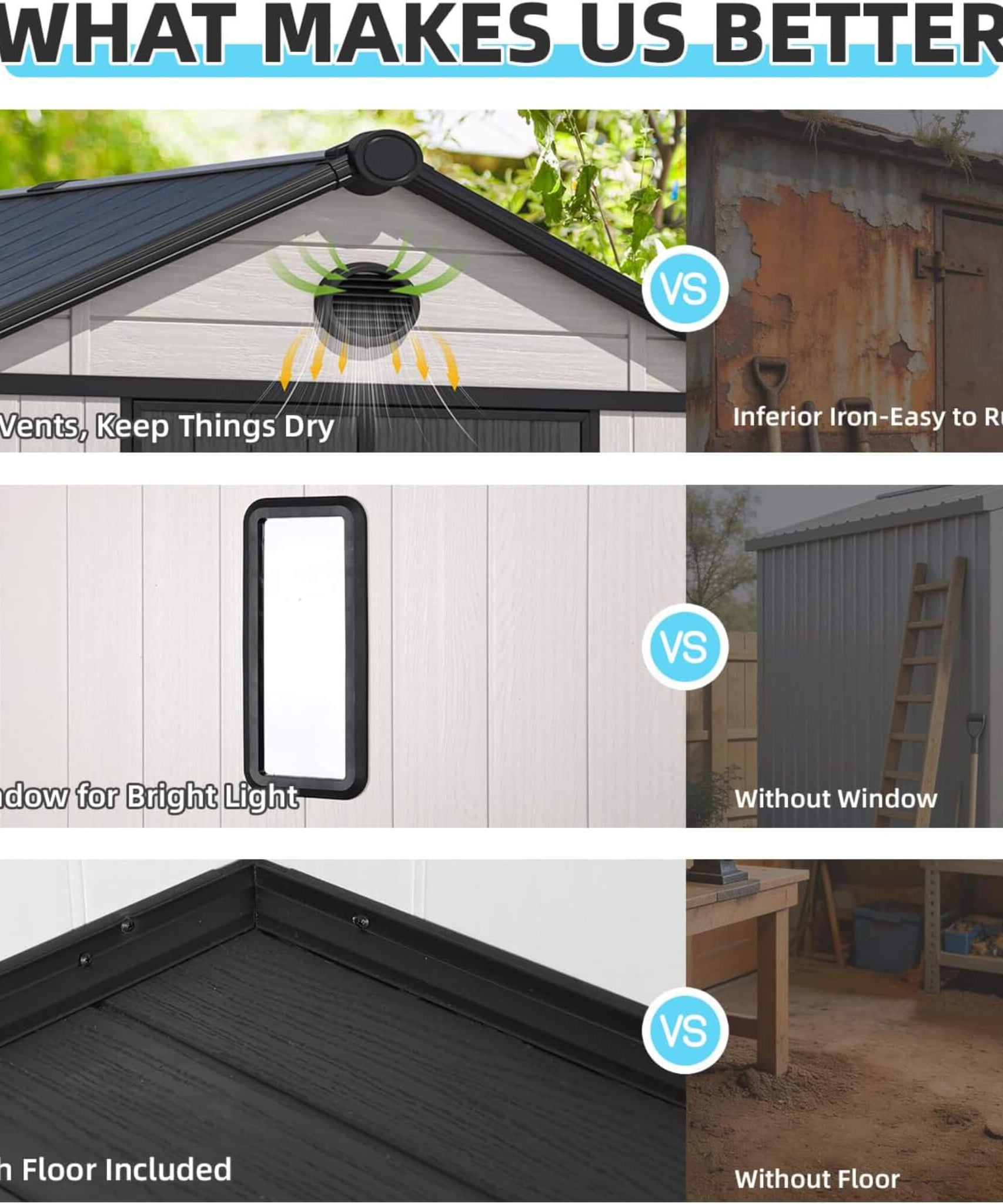 Large Outdoor Resin Storage Shed With Floor, Windows, Lockable Doors, Vents (SAK61784)