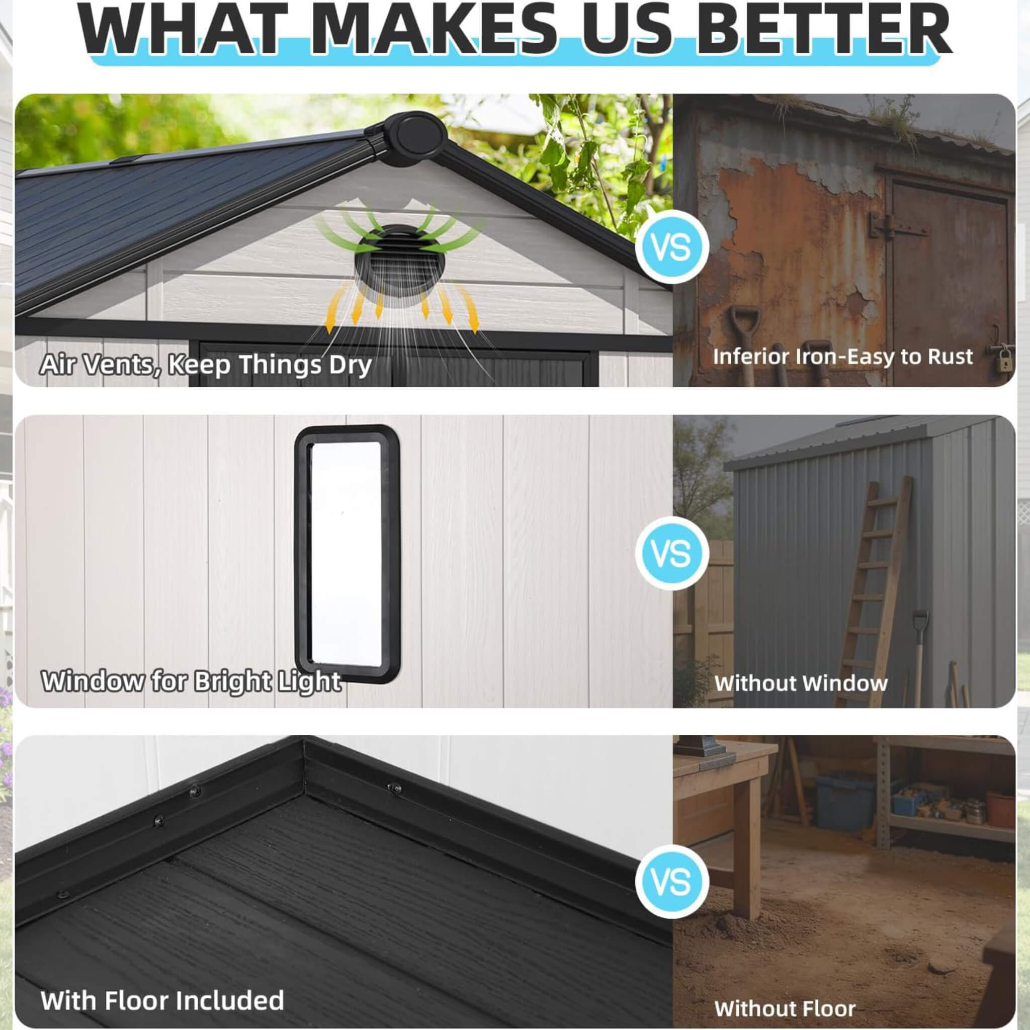 Large Outdoor Resin Storage Shed With Floor, Windows, Lockable Doors, Vents (SAK61784)