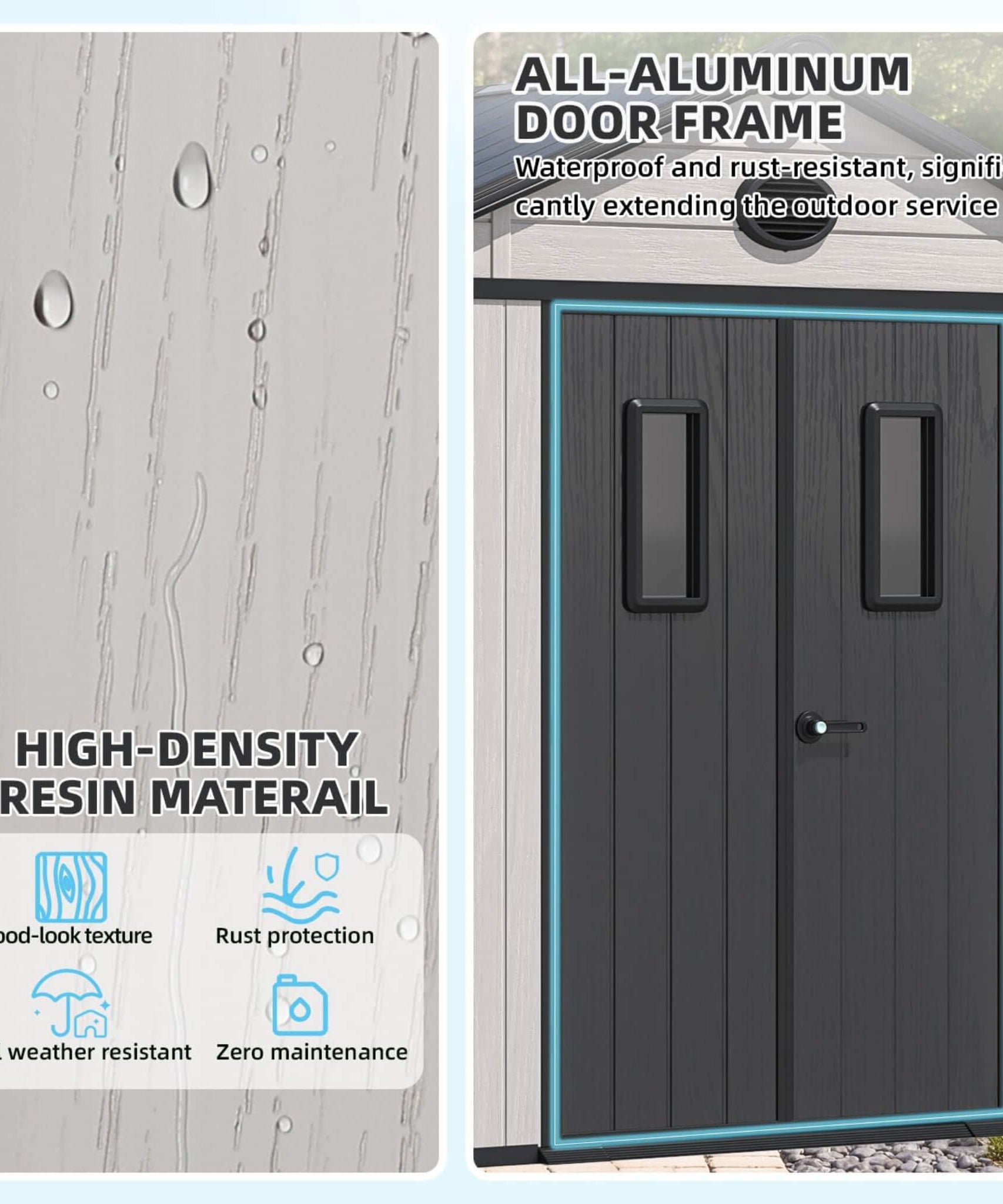 Large Outdoor Resin Storage Shed With Floor, Windows, Lockable Doors, Vents (SAK61784)
