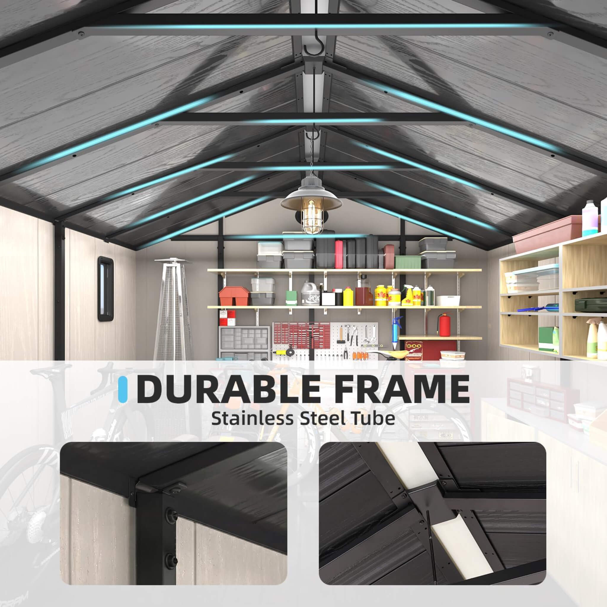 Large Outdoor Resin Storage Shed With Floor, Windows, Lockable Doors, Vents (SAK61784)