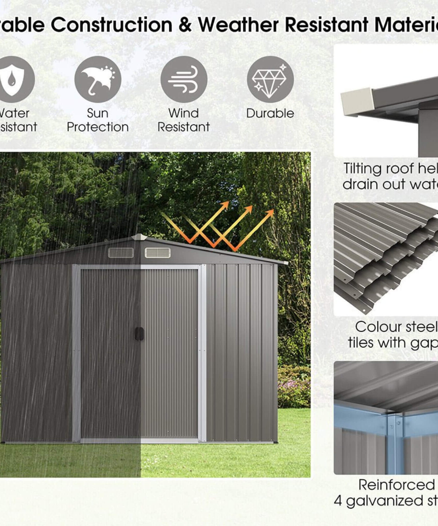 [08X06FT] Alora Premium Outdoor Steel Tool Storage Garden Backyard Shed (SAK74185)