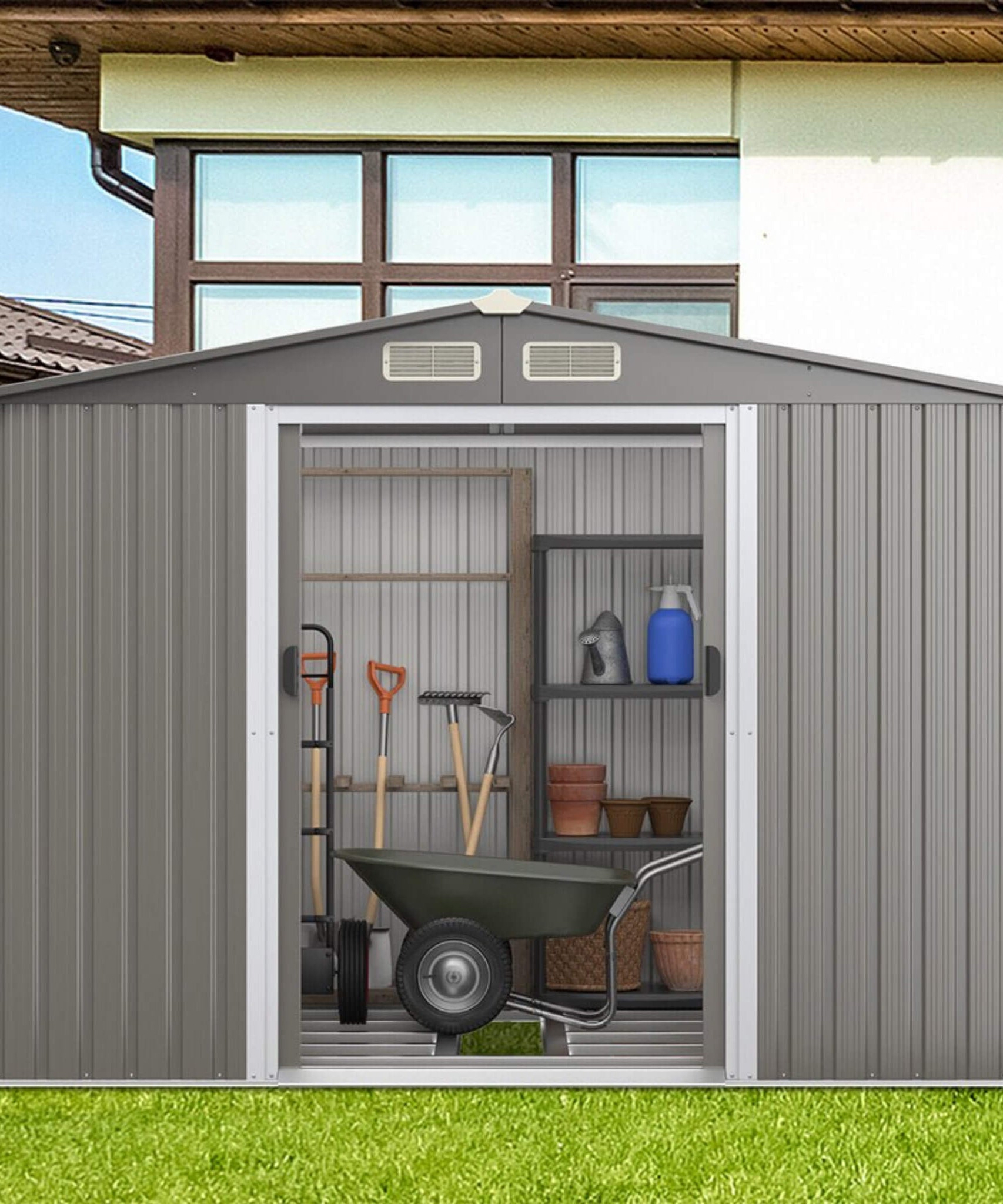 [08X06FT] Alora Premium Outdoor Steel Tool Storage Garden Backyard Shed (SAK74185)