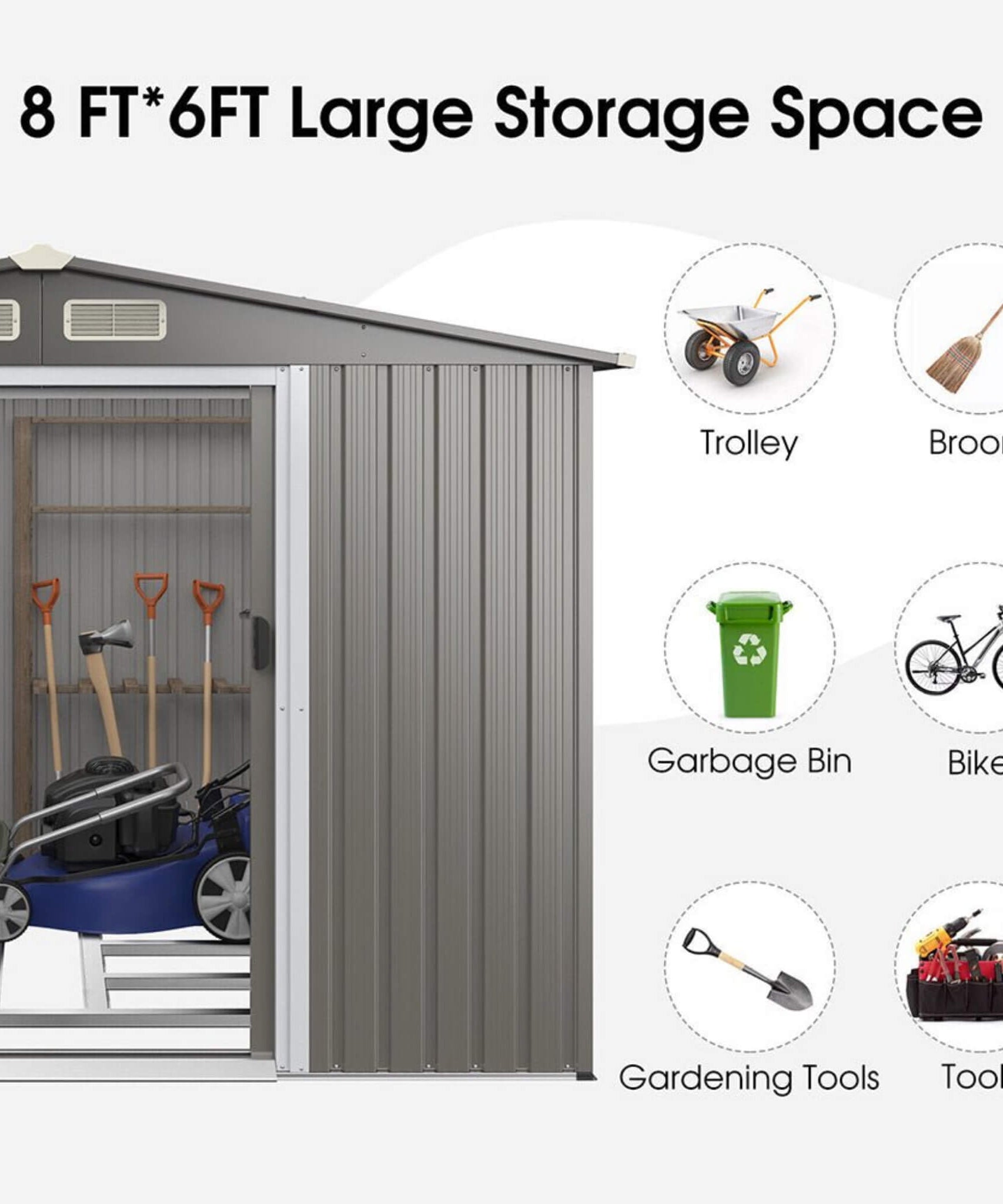 [08X06FT] Alora Premium Outdoor Steel Tool Storage Garden Backyard Shed (SAK74185)