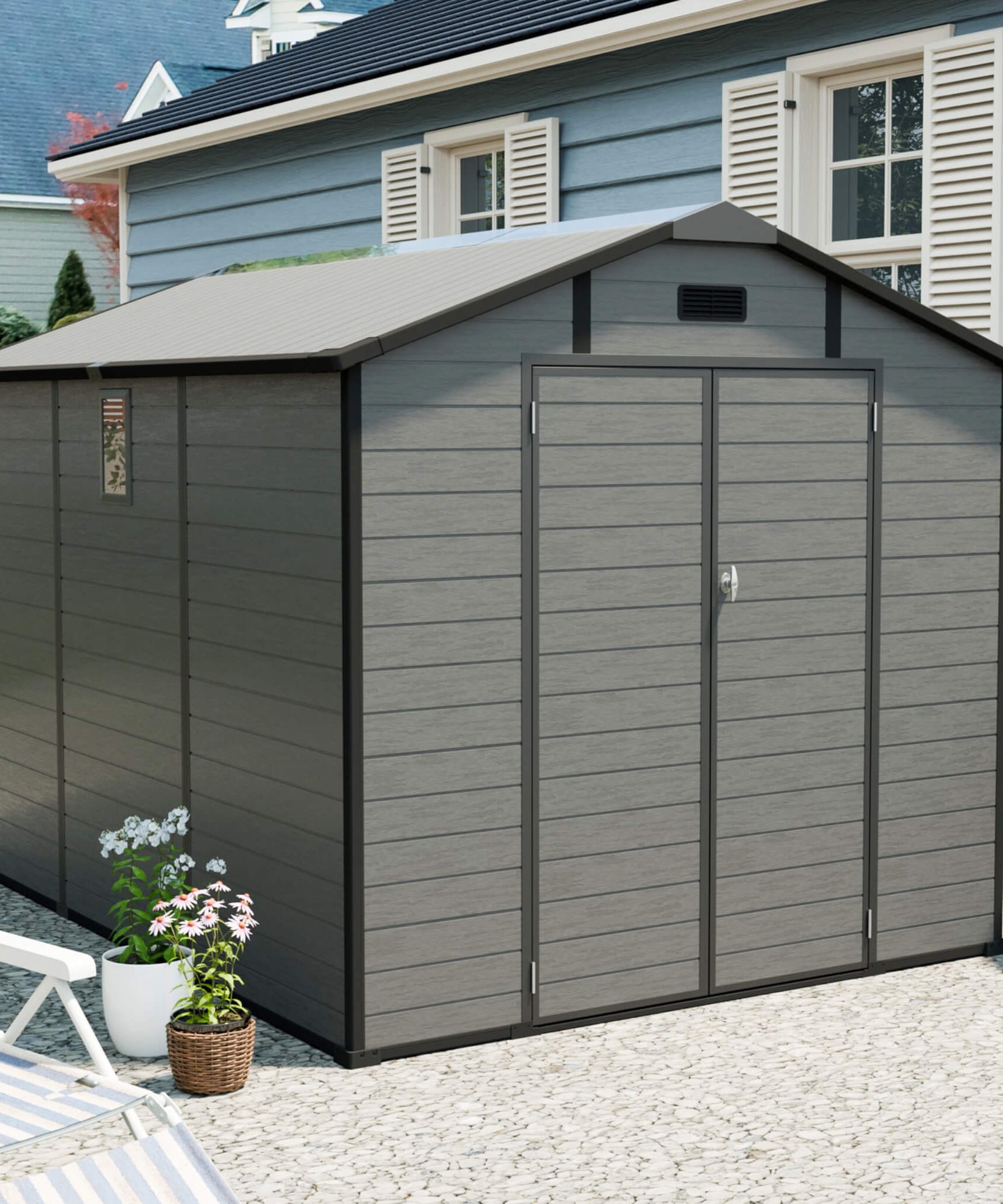 Alora Large Plastic Lockable Resin Outdoor Storage Shed With Window And Floor (SAK25870)