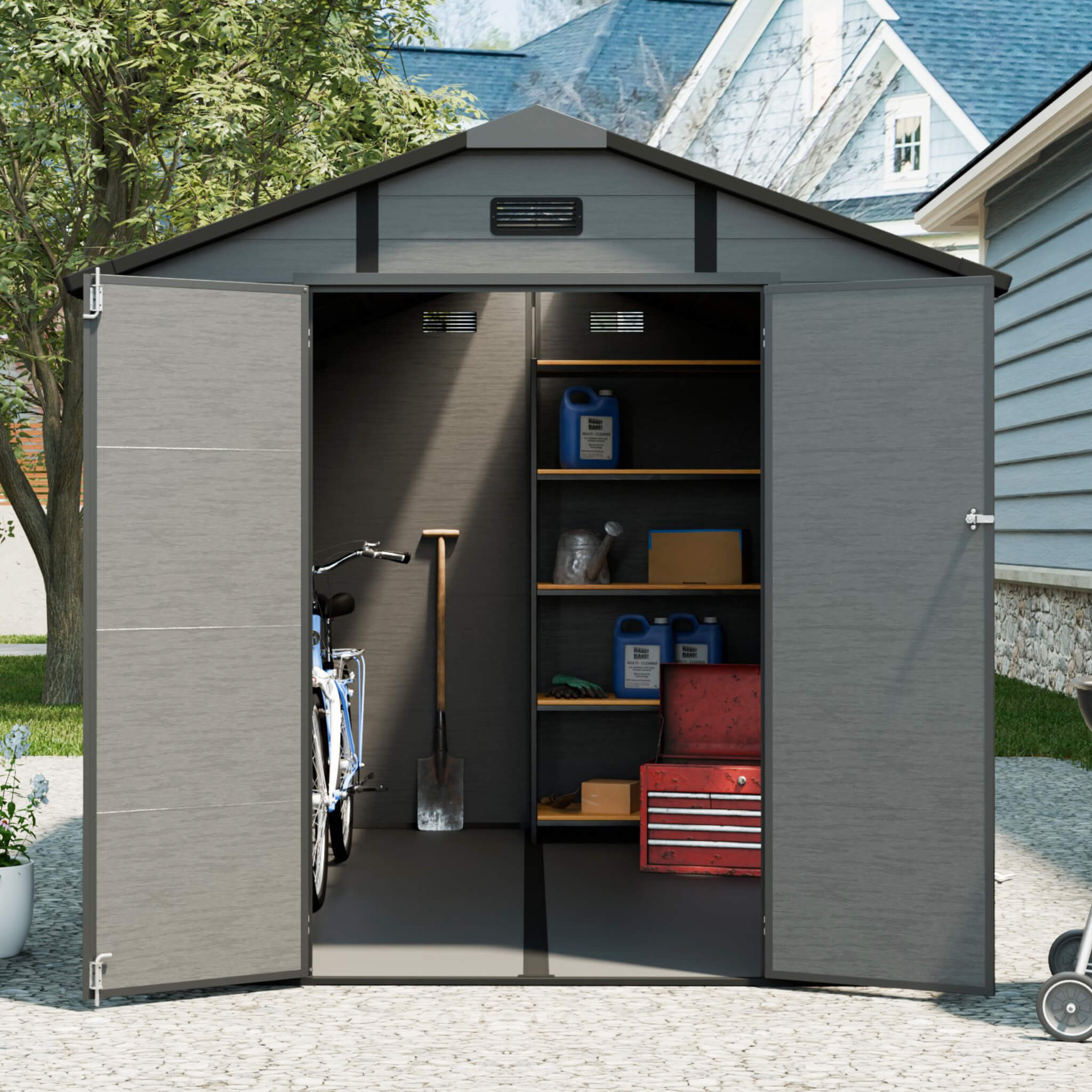 Alora Large Plastic Lockable Resin Outdoor Storage Shed With Window And Floor (SAK25870)