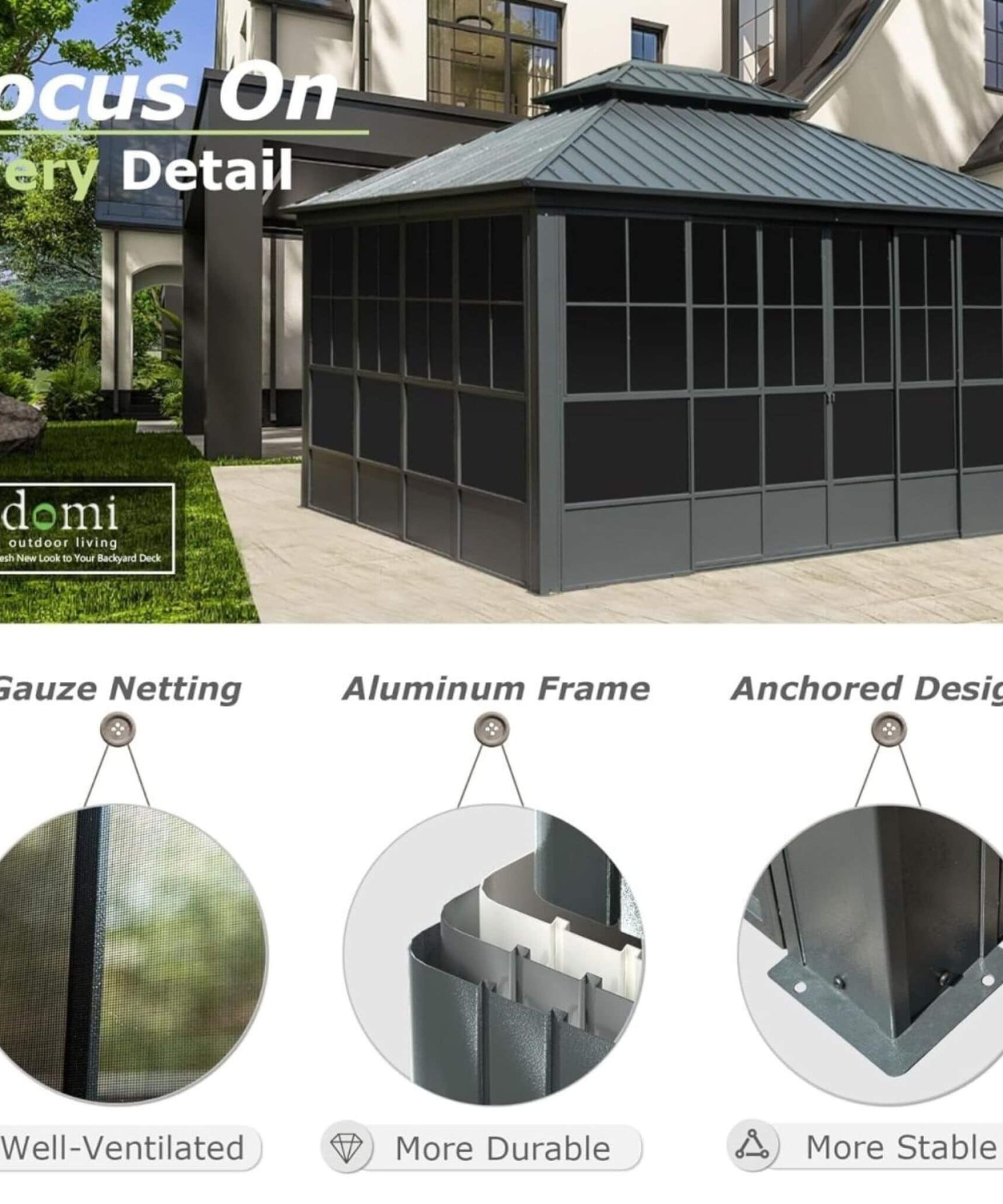 [12X14FT] Alora Veranda Large Heavy-Duty All-Season Steel Top Aluminum Double Roof Backyard Sunroom (SAK97284)