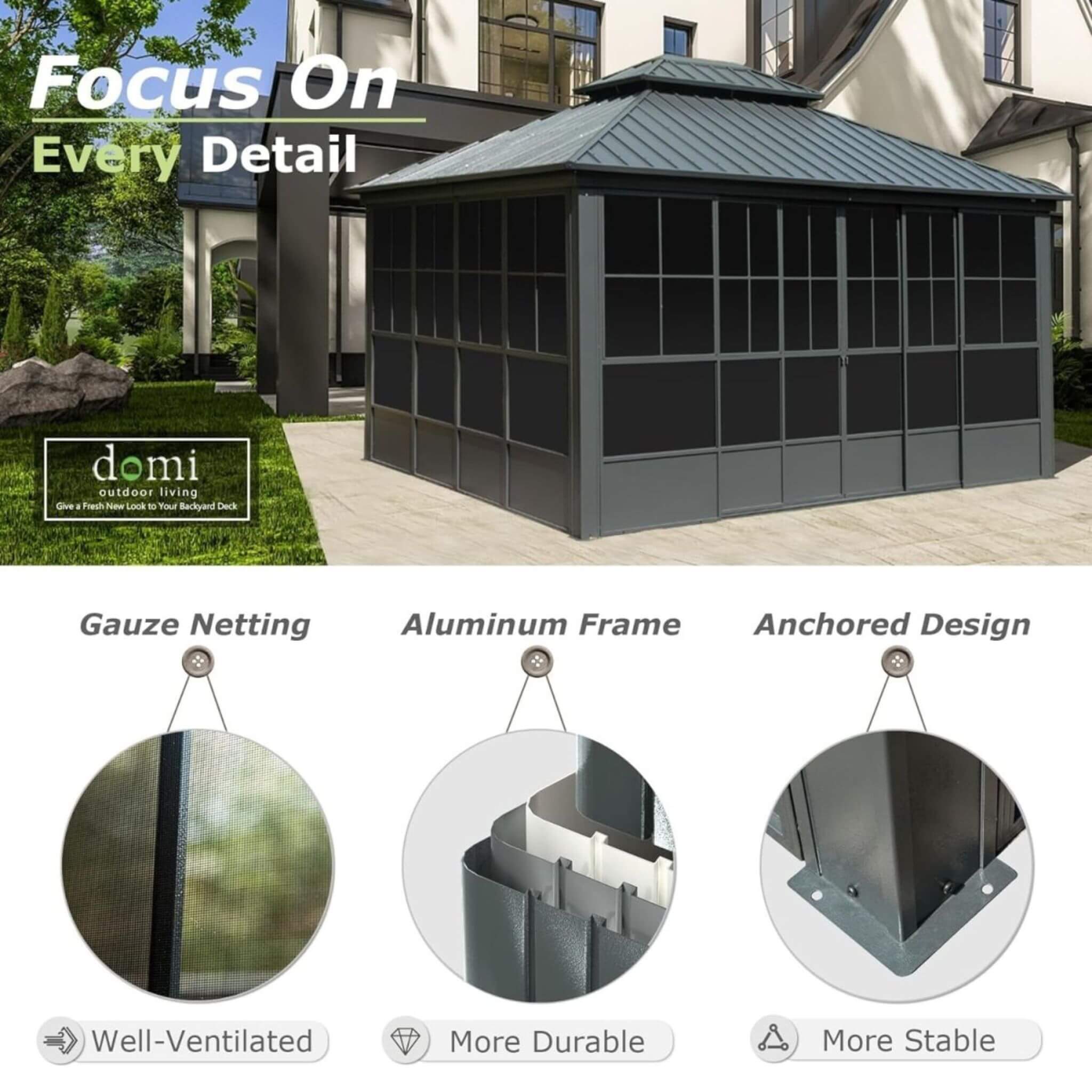 [12X14FT] Alora Veranda Large Heavy-Duty All-Season Steel Top Aluminum Double Roof Backyard Sunroom (SAK97284)