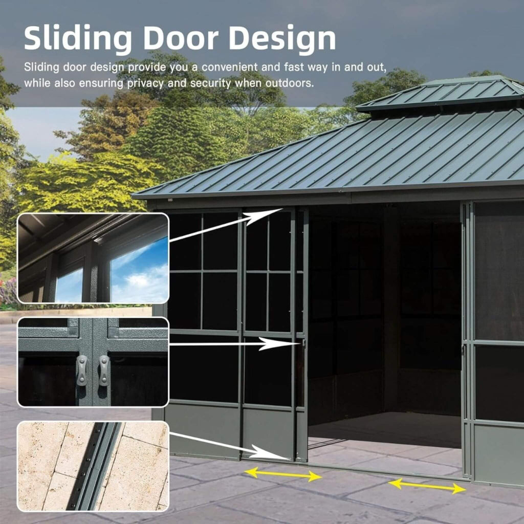 [12X14FT] Alora Veranda Large Heavy-Duty All-Season Steel Top Aluminum Double Roof Backyard Sunroom (SAK97284)