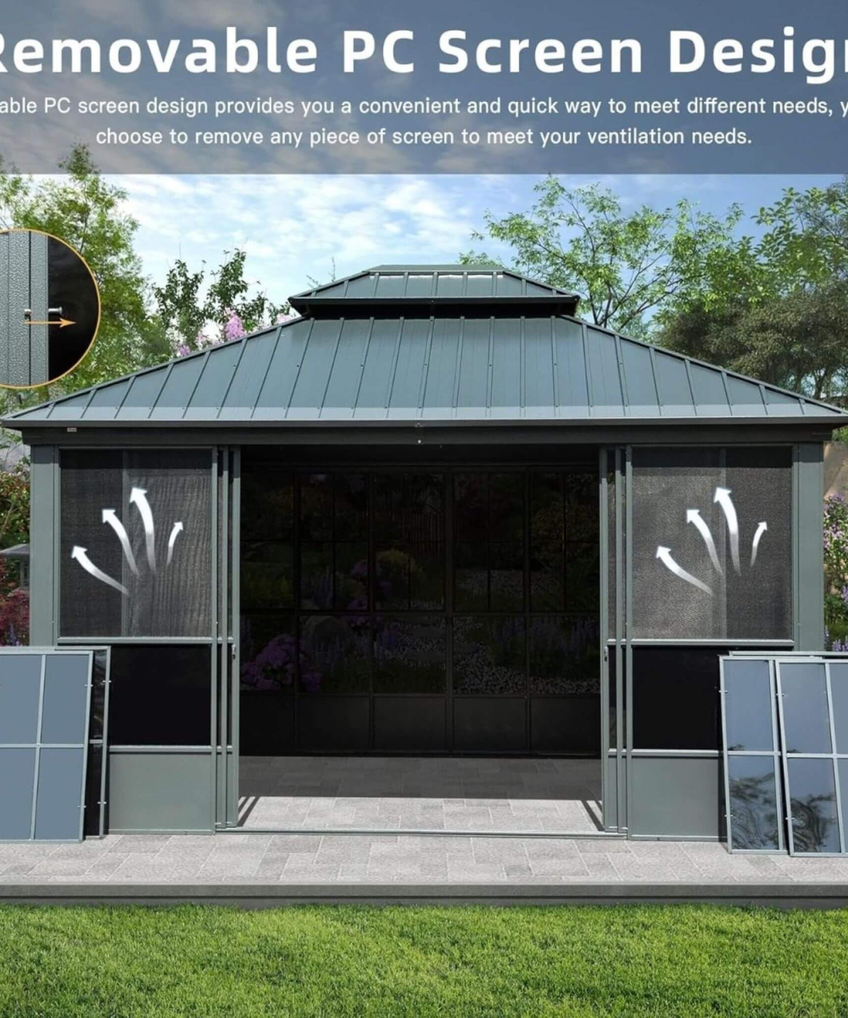 [12X14FT] Alora Veranda Large Heavy-Duty All-Season Steel Top Aluminum Double Roof Backyard Sunroom (SAK97284)