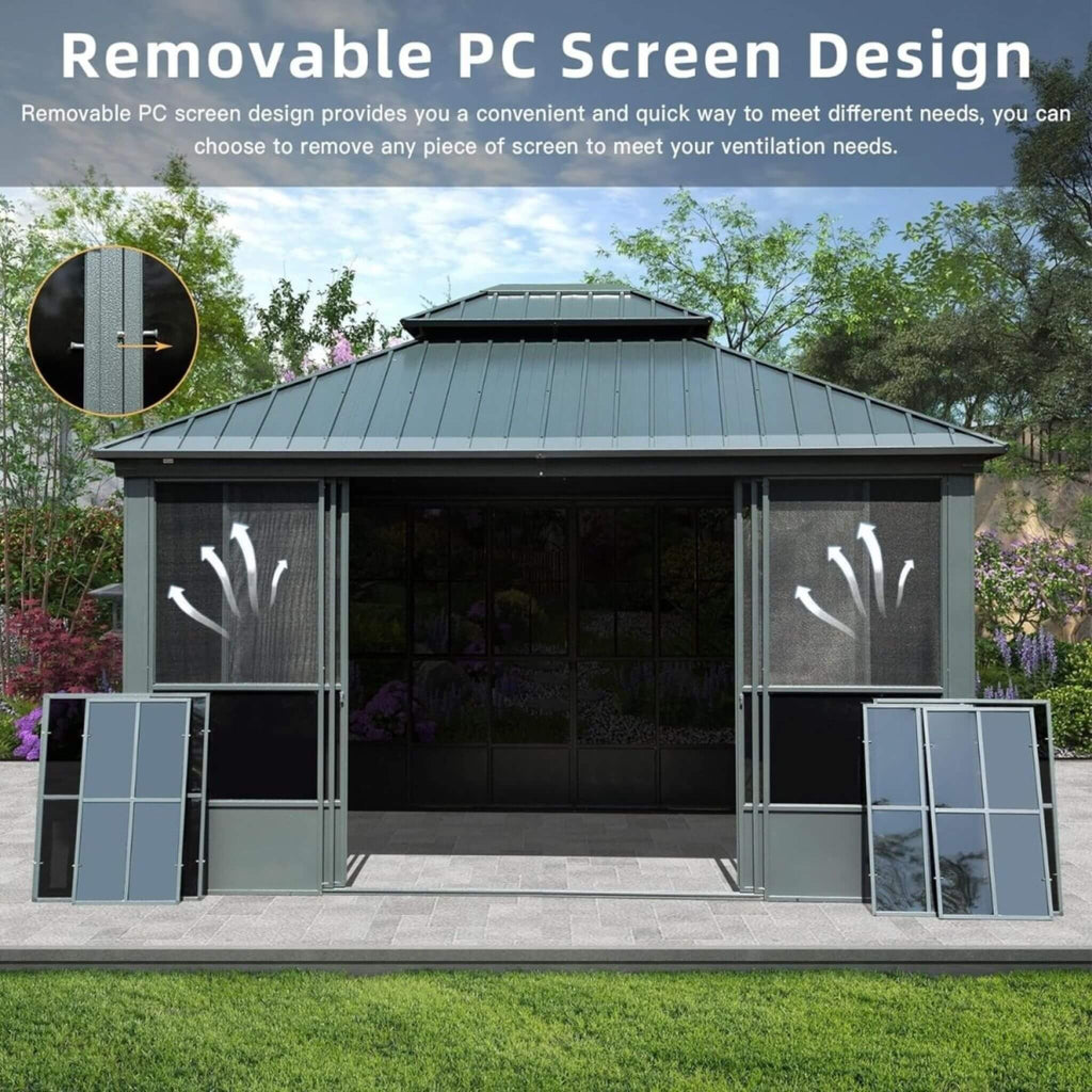 [12X14FT] Alora Veranda Large Heavy-Duty All-Season Steel Top Aluminum Double Roof Backyard Sunroom (SAK97284)