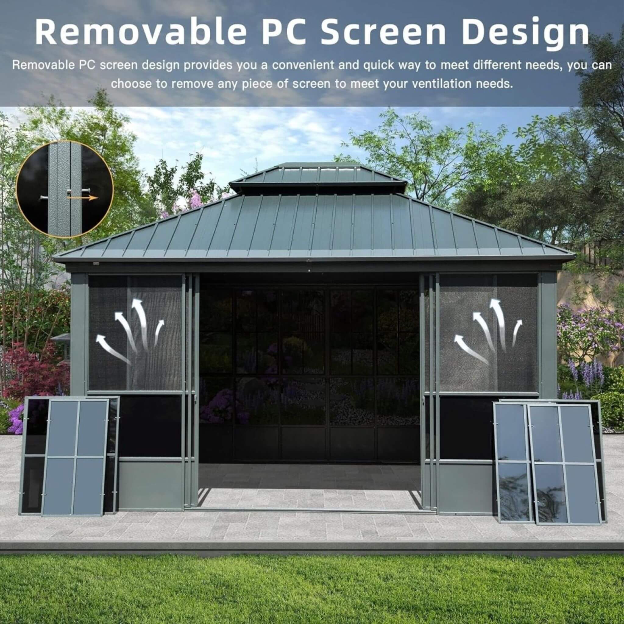 [12X14FT] Alora Veranda Large Heavy-Duty All-Season Steel Top Aluminum Double Roof Backyard Sunroom (SAK97284)
