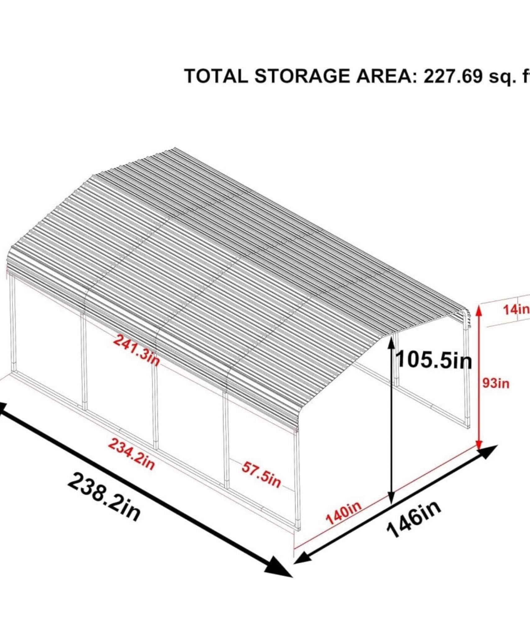 [12X20FT] Alora Premium Modern Heavy-Duty Outdoor Alloy Steel Carport Canopy (SAK91486)
