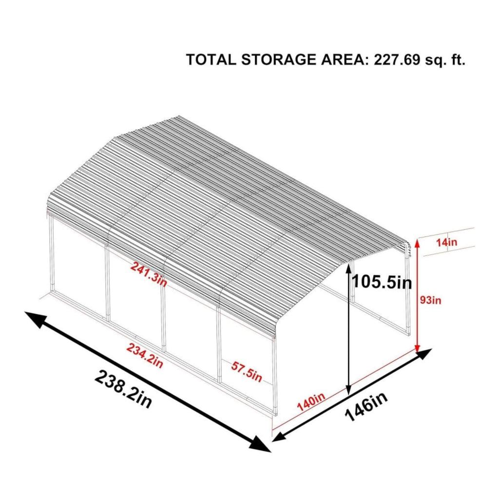 [12X20FT] Alora Premium Modern Heavy-Duty Outdoor Alloy Steel Carport Canopy (SAK91486)
