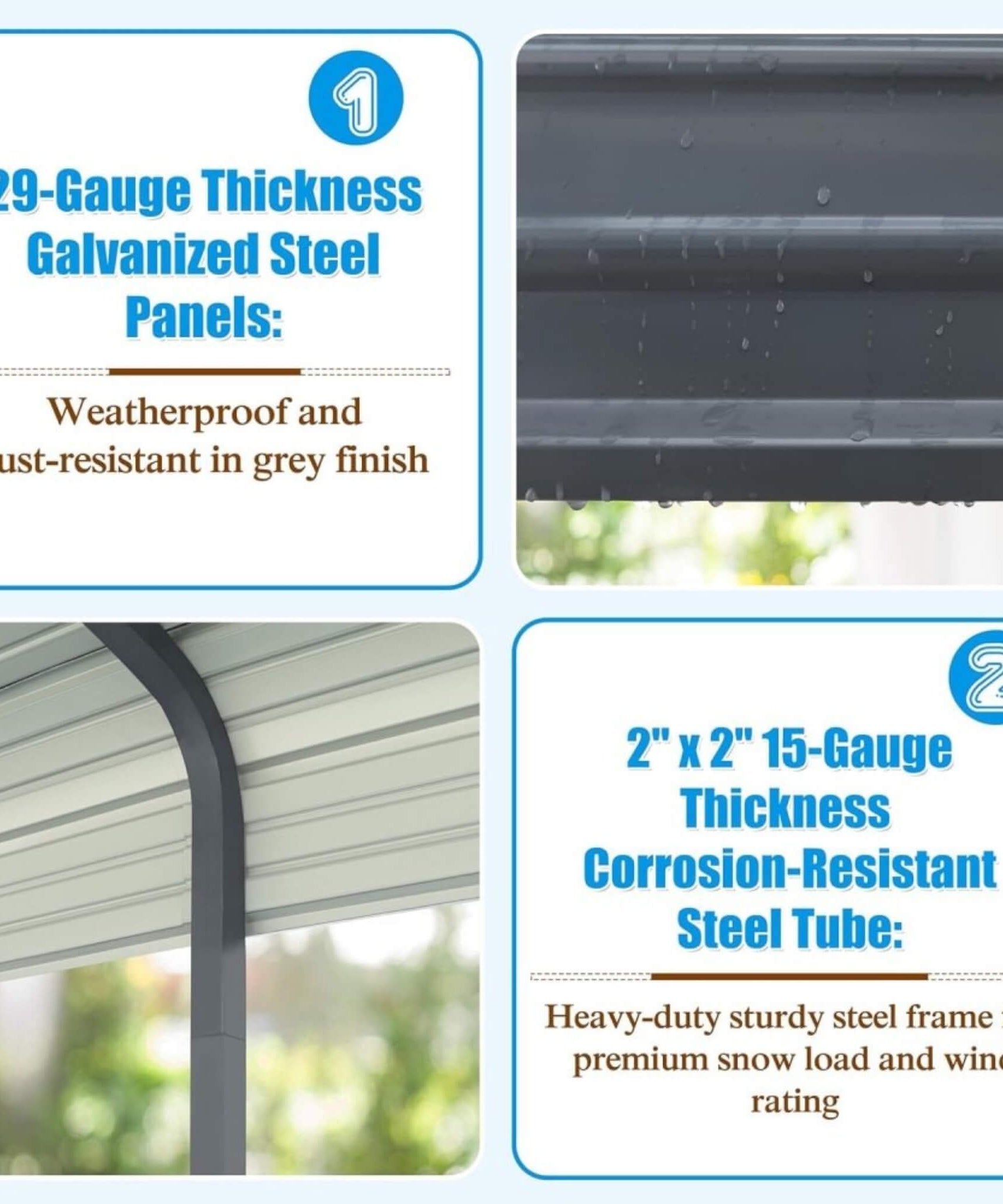[12X20FT] Alora Premium Modern Heavy-Duty Outdoor Alloy Steel Carport Canopy (SAK91486)
