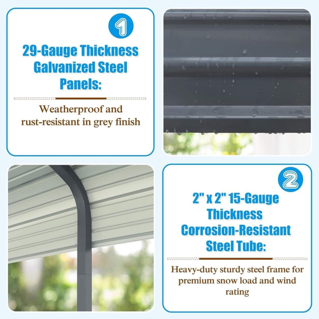 [12X20FT] Alora Premium Modern Heavy-Duty Outdoor Alloy Steel Carport Canopy (SAK91486)