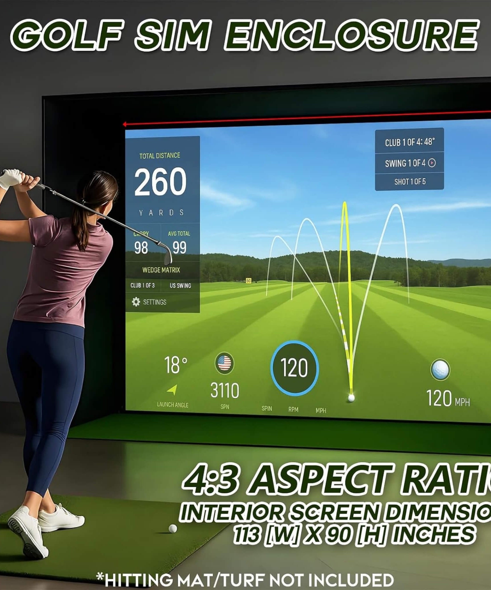 Large Premium Indoor Golf Simulator Enclosure Net With Frame And HD Screen Kit [ENCLOSURE ONLY] (SAK34172)