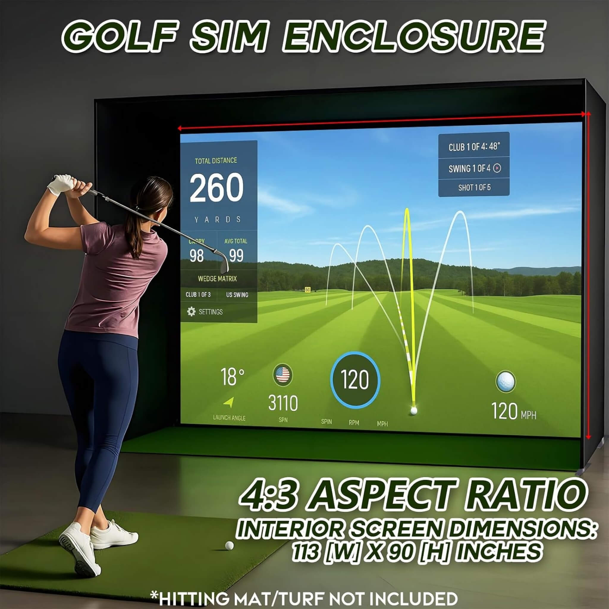 Large Premium Indoor Golf Simulator Enclosure Net With Frame And HD Screen Kit [ENCLOSURE ONLY] (SAK34172)