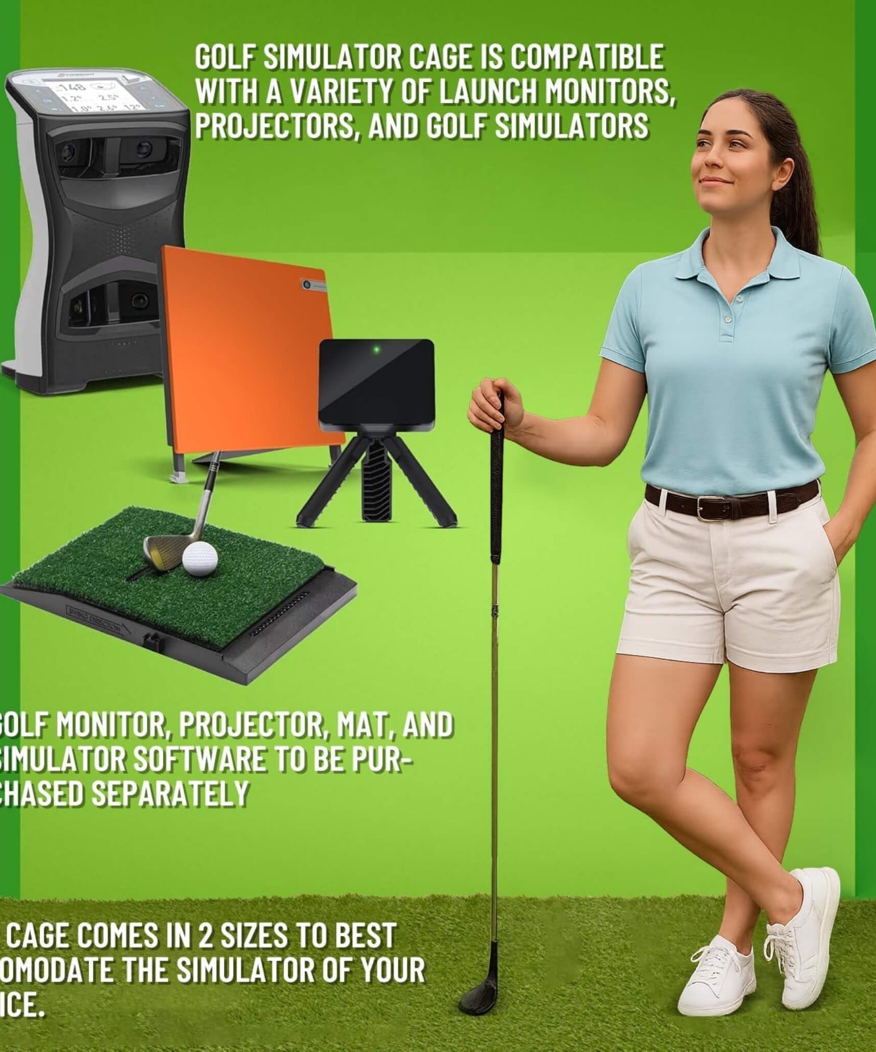 Large Premium Indoor Golf Simulator Enclosure Net With Frame And HD Screen Kit [ENCLOSURE ONLY] (SAK34172)