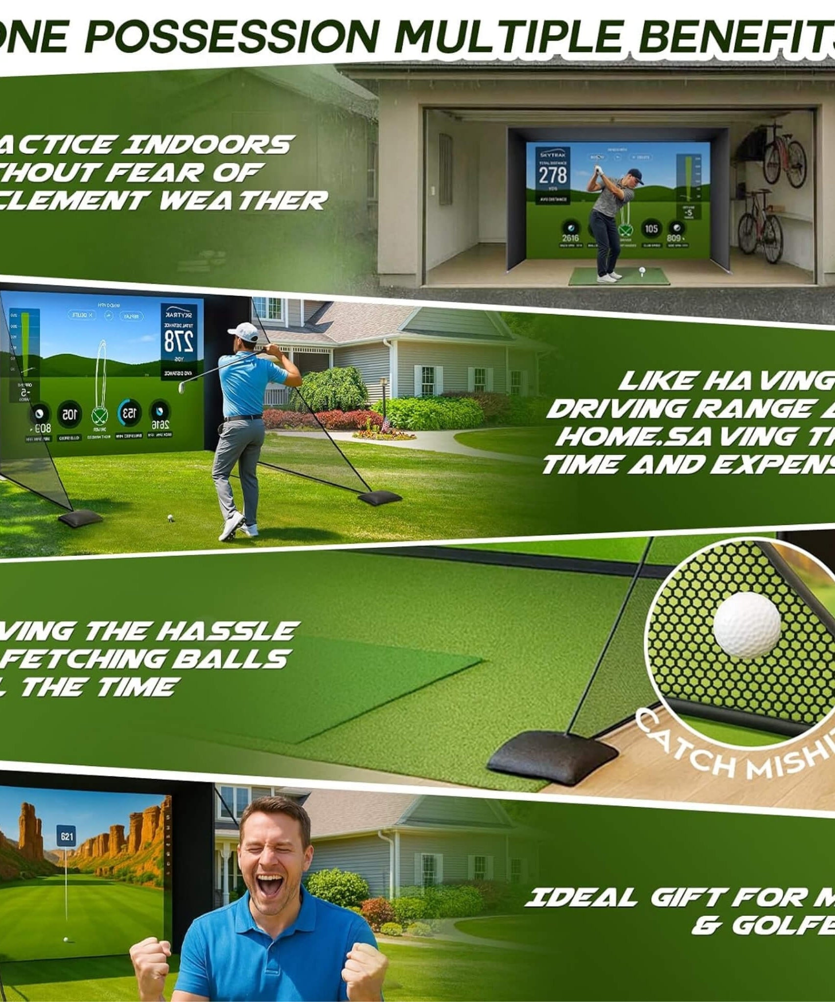 Large Premium Indoor Golf Simulator Enclosure Net With Frame And HD Screen Kit [ENCLOSURE ONLY] (SAK34172)