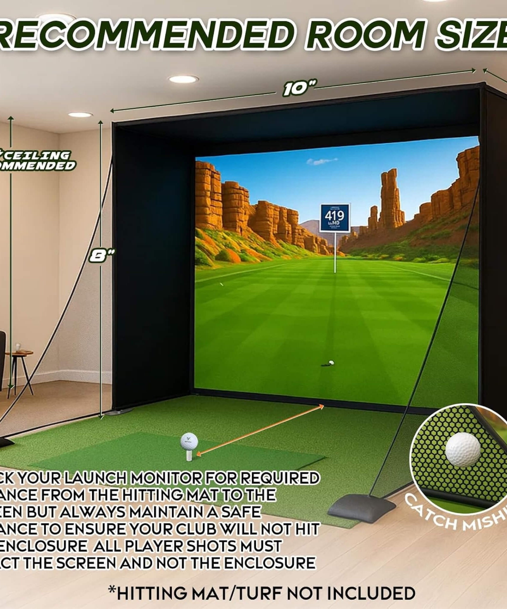 Large Premium Indoor Golf Simulator Enclosure Net With Frame And HD Screen Kit [ENCLOSURE ONLY] (SAK34172)