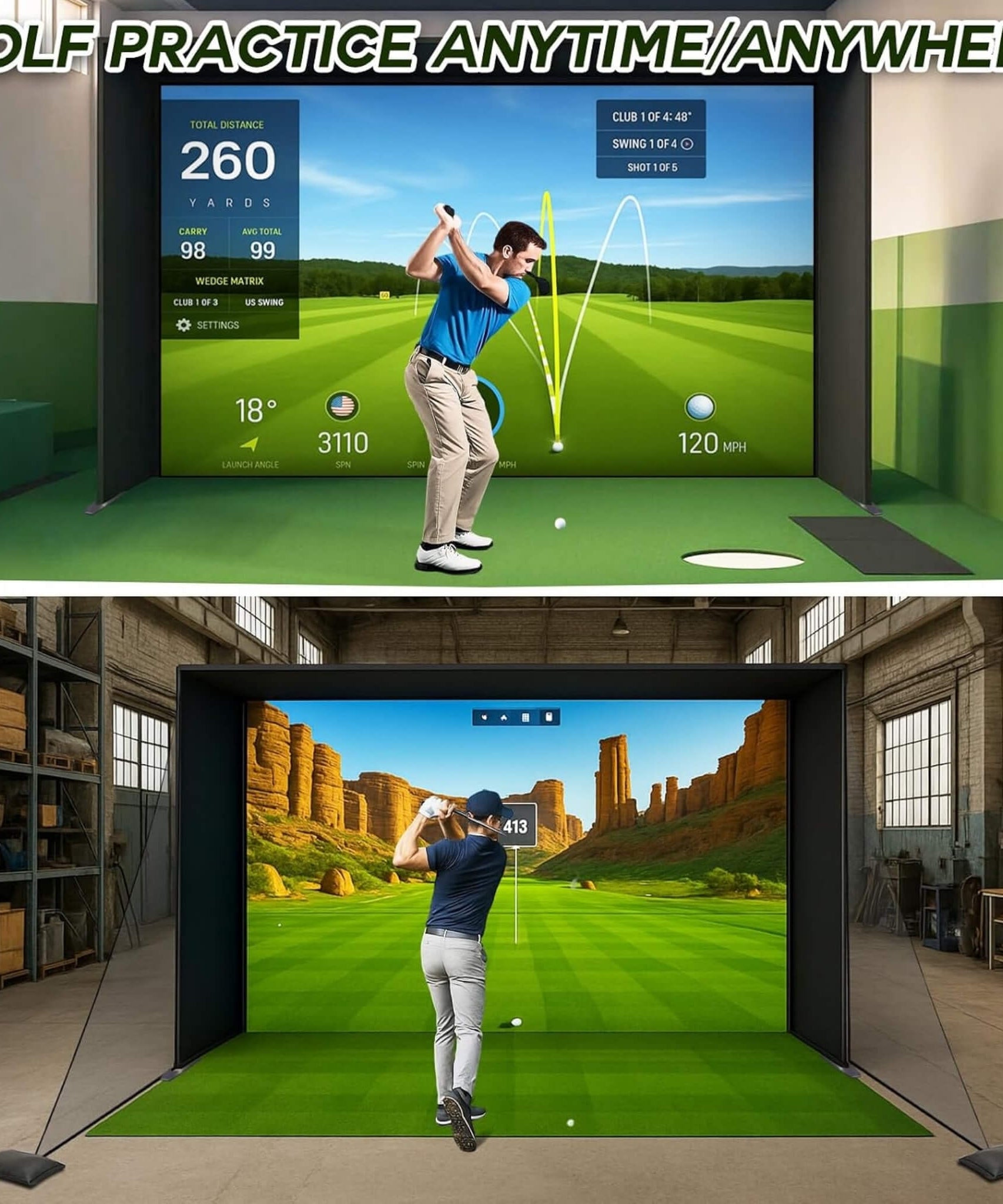 Large Premium Indoor Golf Simulator Enclosure Net With Frame And HD Screen Kit [ENCLOSURE ONLY] (SAK34172)