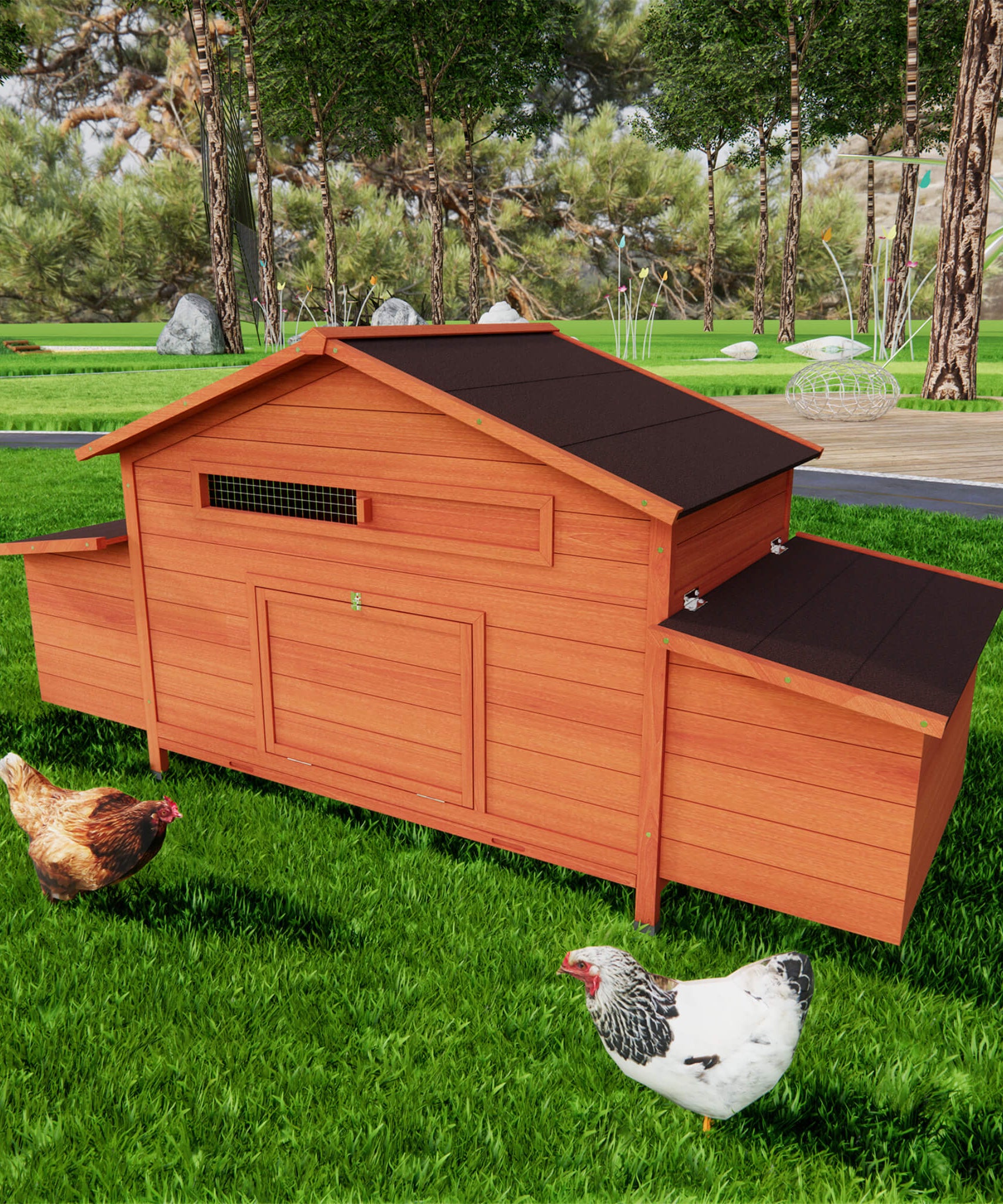 Large 44-Inch Premium Outdoor Spacious Wooden Chicken Coop With Two-Sides Nesting Boxes (SAK21875)