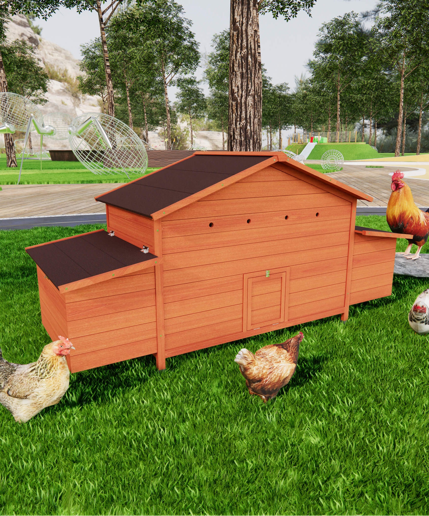 Large 44-Inch Premium Outdoor Spacious Wooden Chicken Coop With Two-Sides Nesting Boxes (SAK21875)