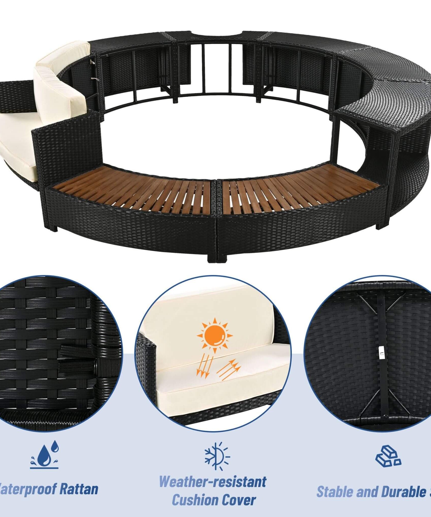 Alora Large Premium Surround Spa Patio Rattan Sofa Set With Storage Compartments And Cushions (SAK75629)
