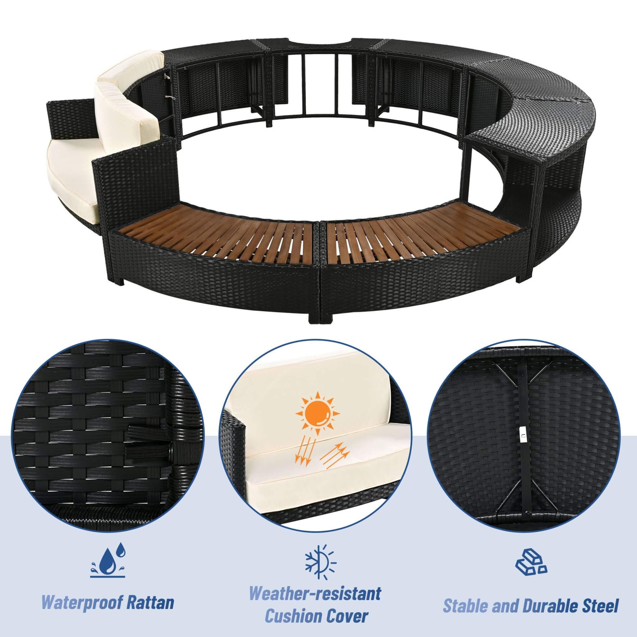Alora Large Premium Surround Spa Patio Rattan Sofa Set With Storage Compartments And Cushions (SAK75629)