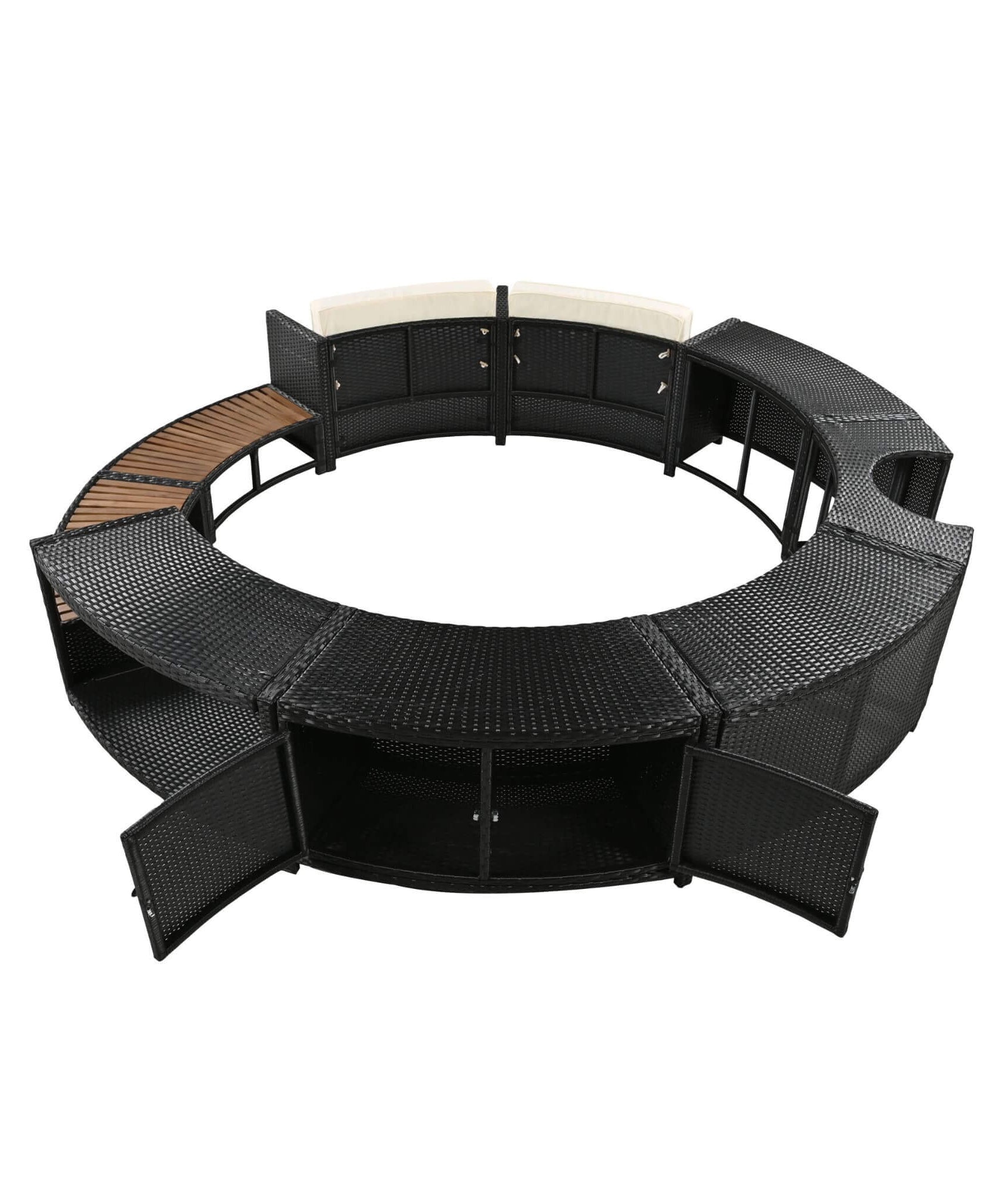 Alora Large Premium Surround Spa Patio Rattan Sofa Set With Storage Compartments And Cushions (SAK75629)