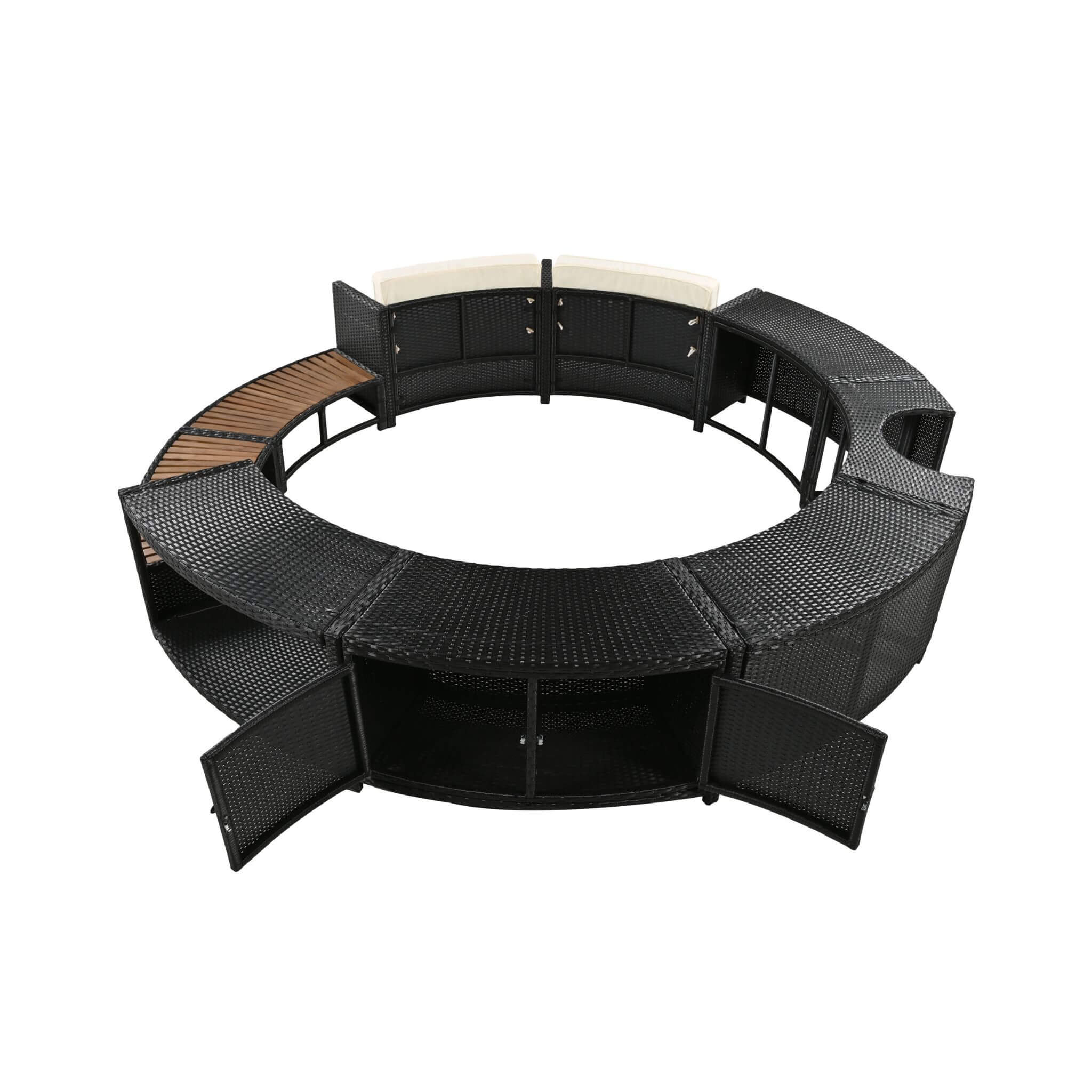 Alora Large Premium Surround Spa Patio Rattan Sofa Set With Storage Compartments And Cushions (SAK75629)