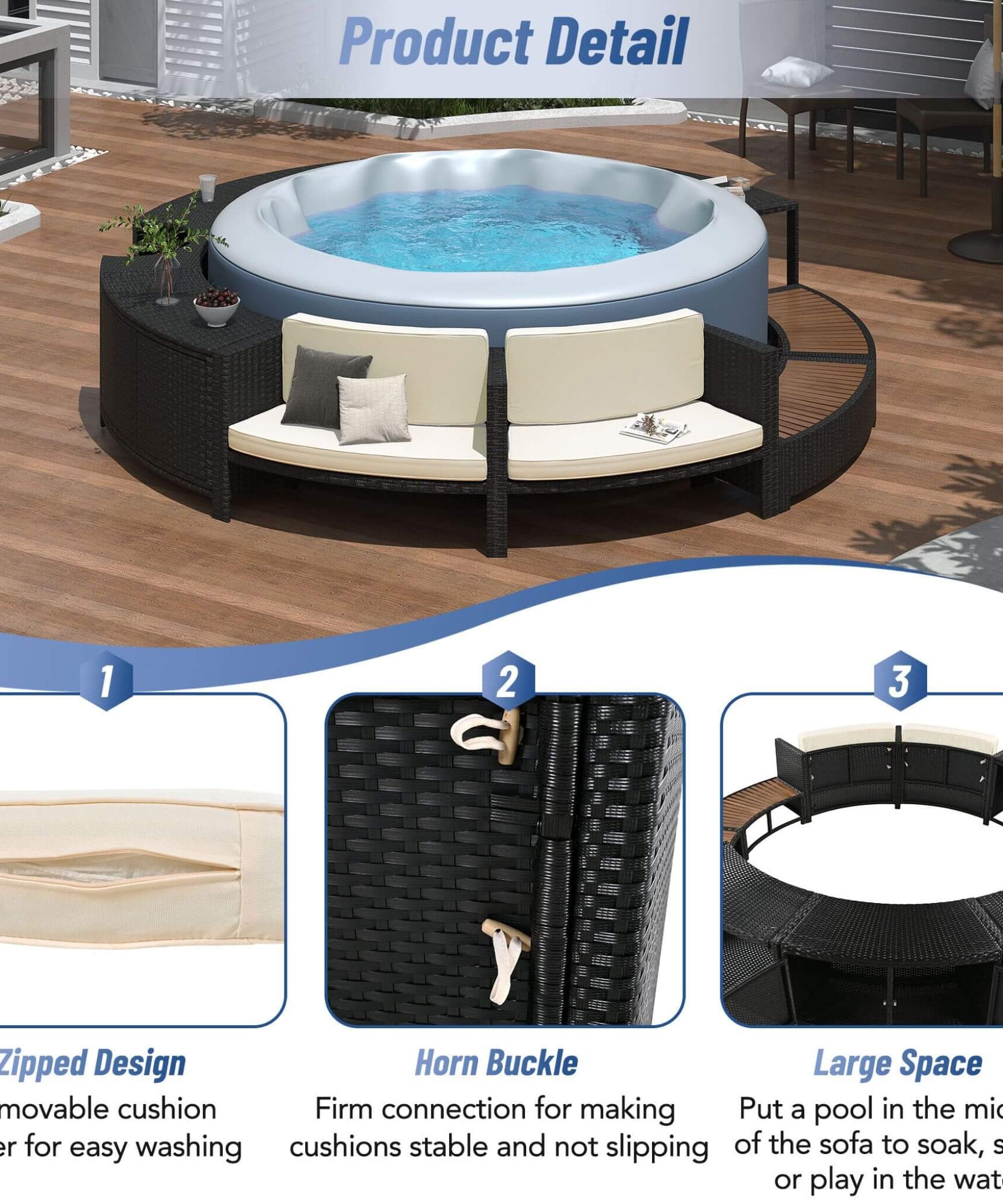 Alora Large Premium Surround Spa Patio Rattan Sofa Set With Storage Compartments And Cushions (SAK75629)