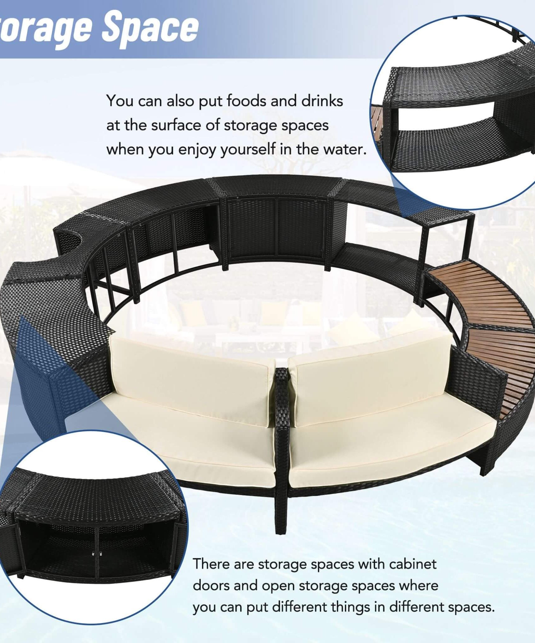 Alora Large Premium Surround Spa Patio Rattan Sofa Set With Storage Compartments And Cushions (SAK75629)