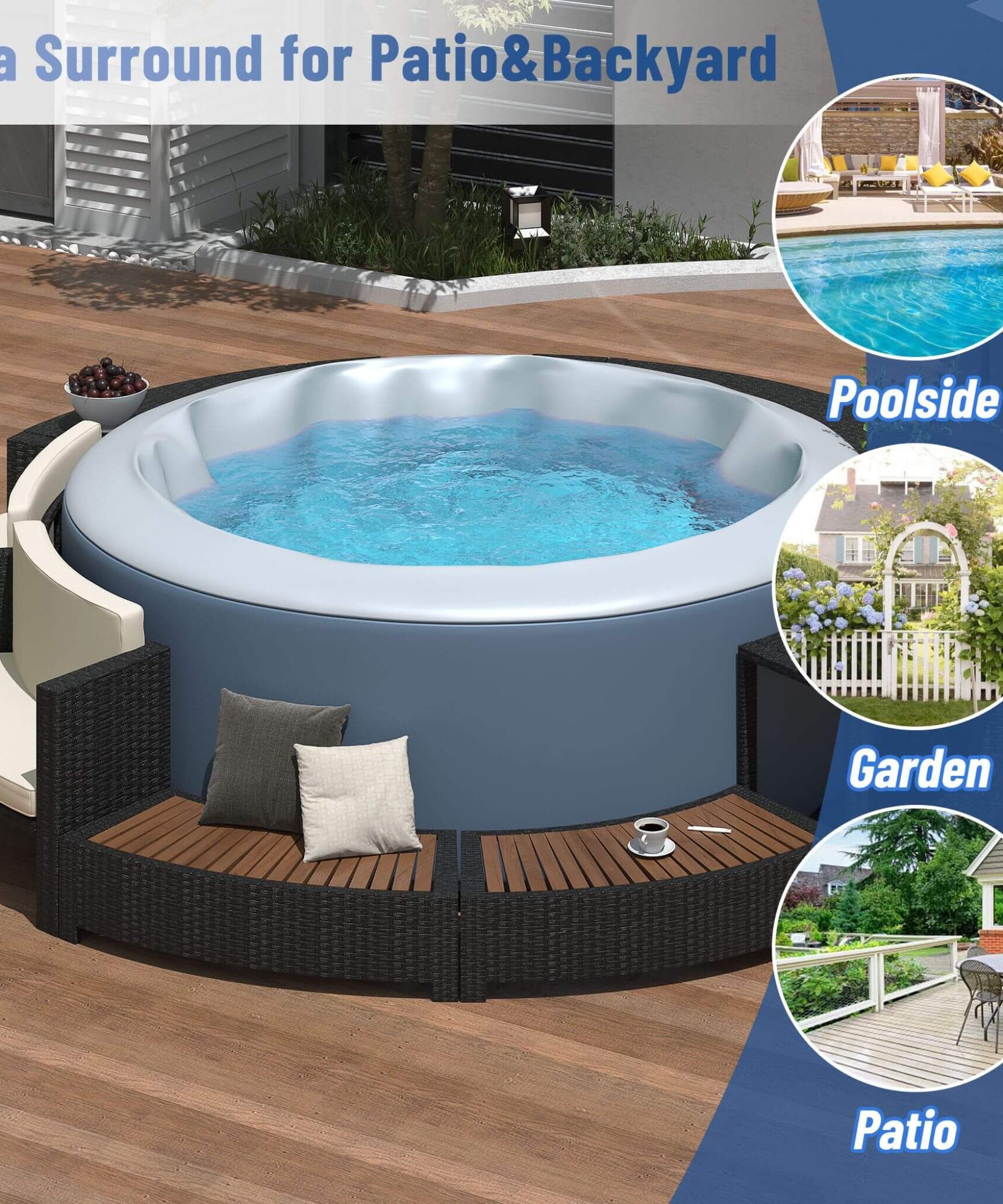 Alora Large Premium Surround Spa Patio Rattan Sofa Set With Storage Compartments And Cushions (SAK75629)
