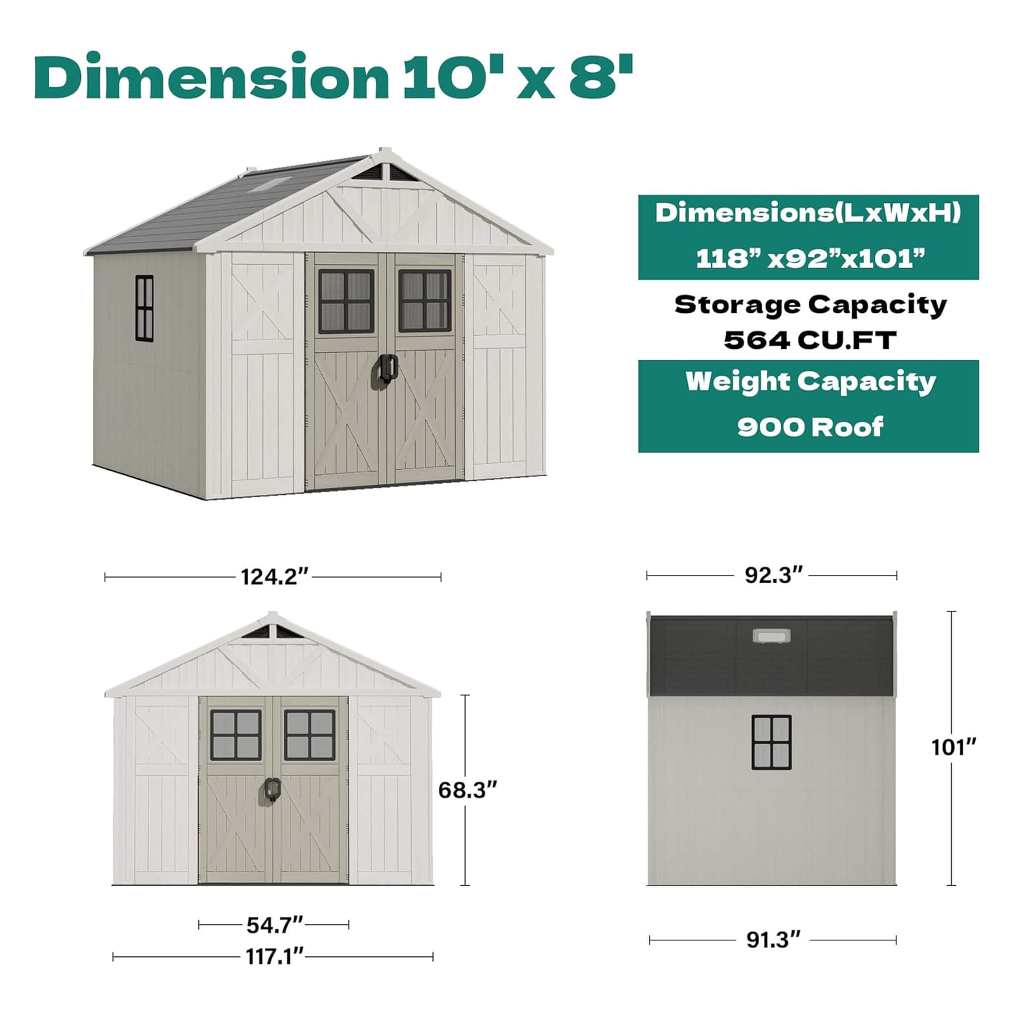Alora Large Resin Outdoor Storage Shed With Floor, Windows, And Lockable Door (SAK98421)