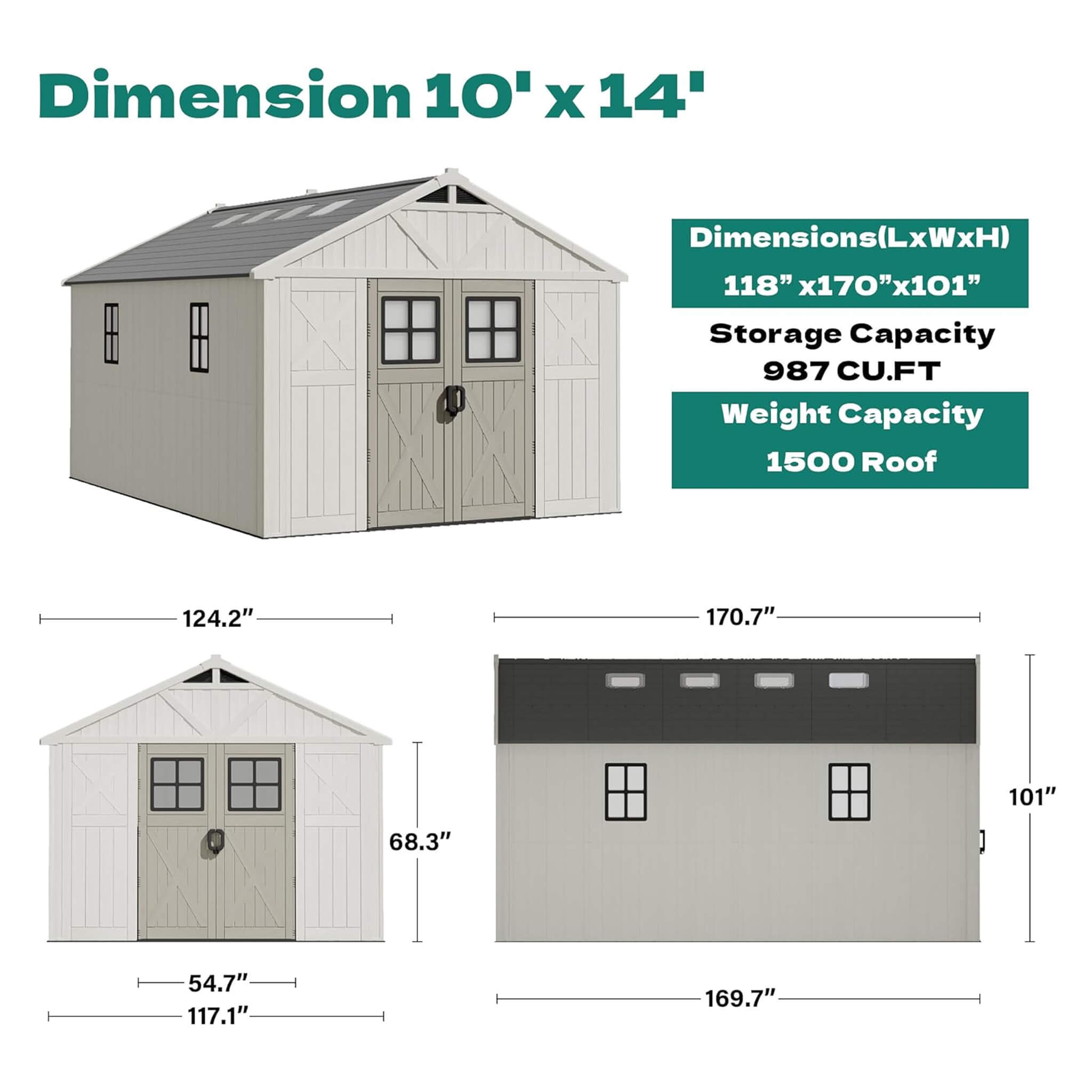 Alora Large Resin Outdoor Storage Shed With Floor, Windows, And Lockable Door (SAK98421)