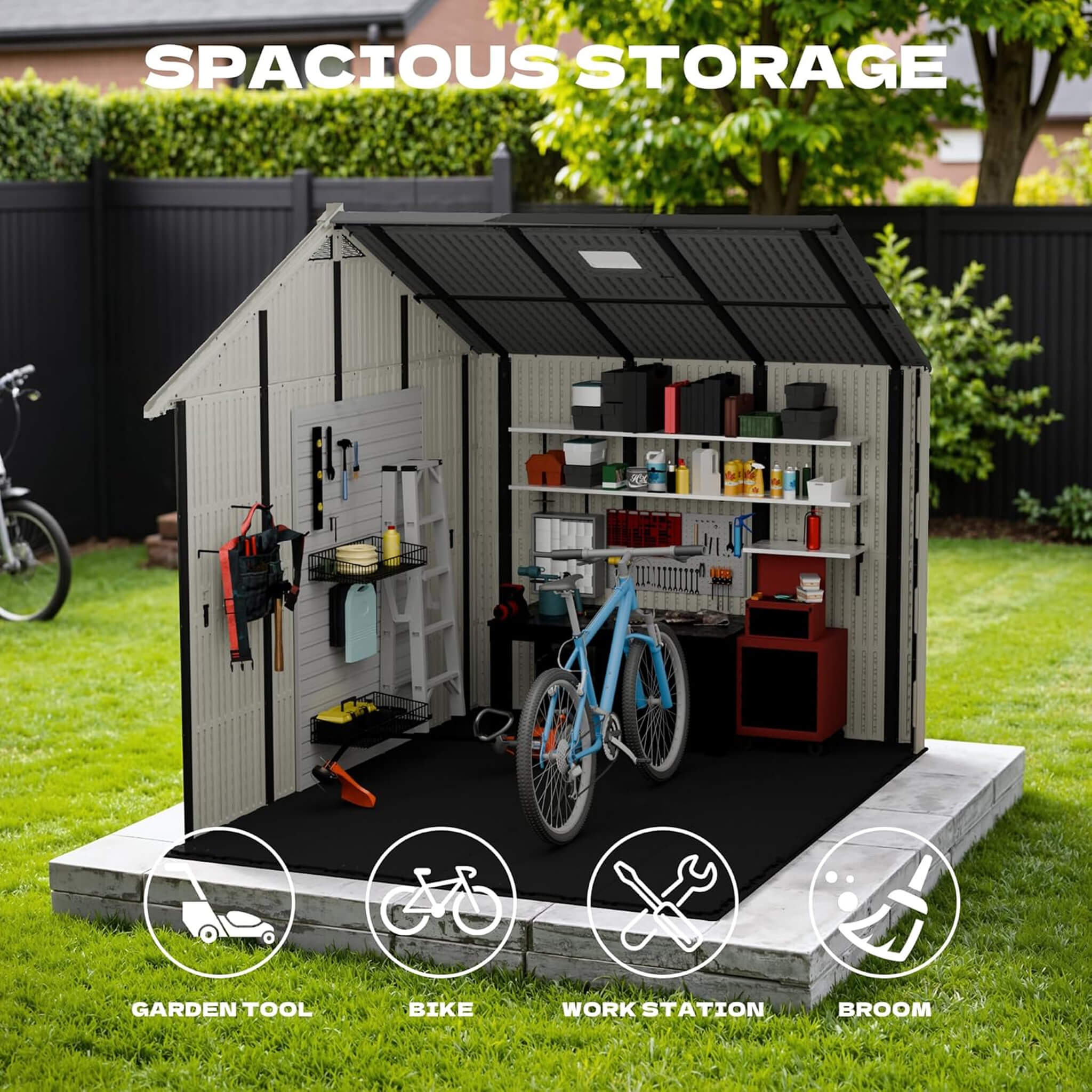 Alora Large Resin Outdoor Storage Shed With Floor, Windows, And Lockable Door (SAK98421)